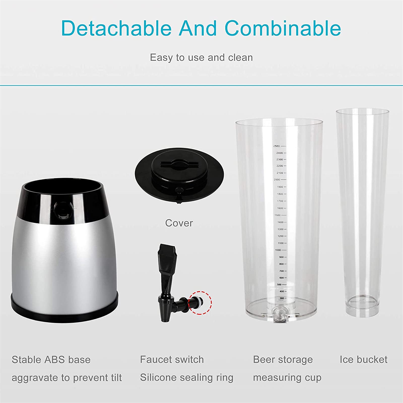SXA Dispensador De Torre De Cerveza 2.5L, Dispensador De Bebidas De Vino De Zumo De Bebidas Claras, con Tubo De Hielo Extraíble, Fácil De Limpiar, Barra De La Fiesta A Casa