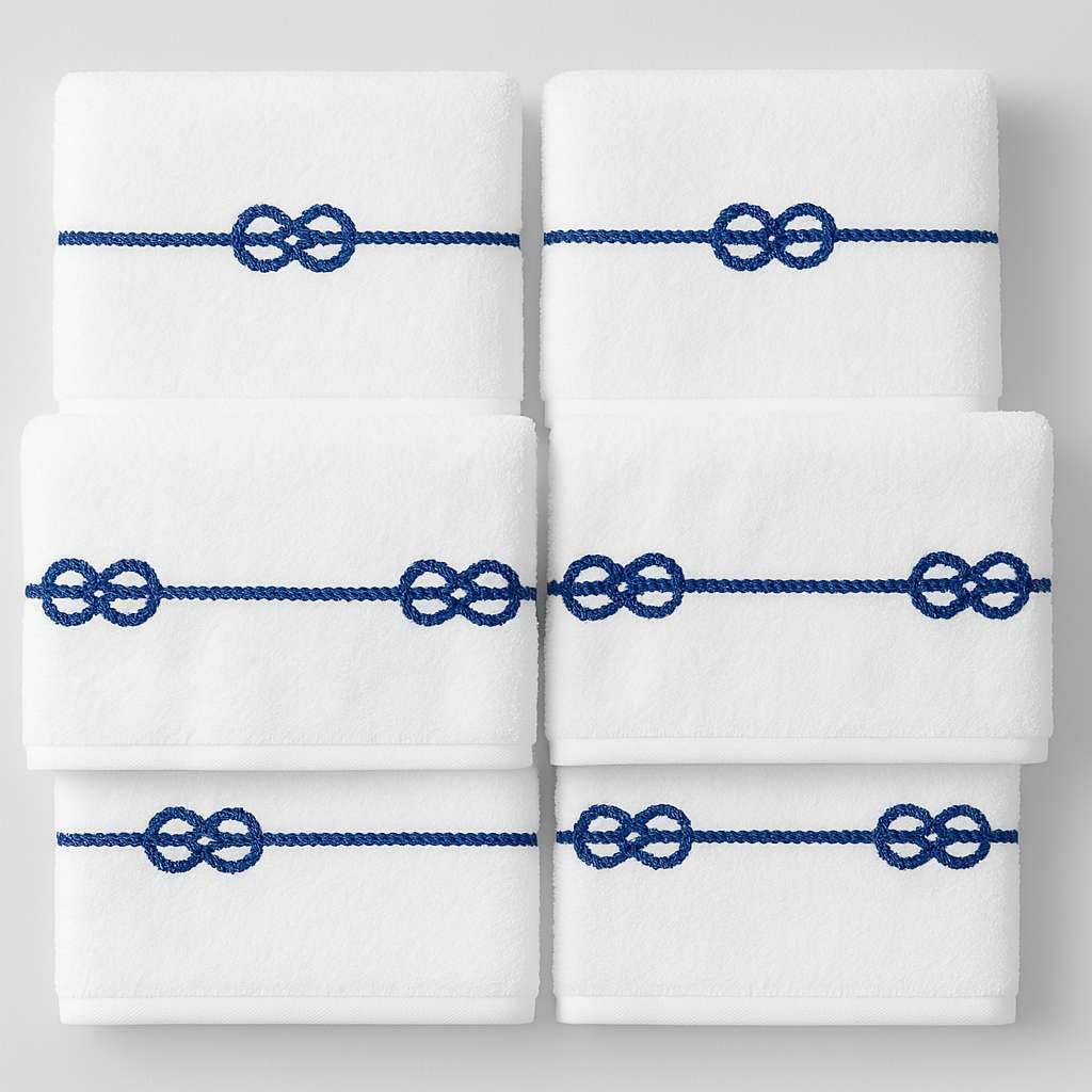 RICAMI FIORENTINI BALDI Set 5 Asciugamani con Ricamo Nodo Marinaro, Spugna di Cotone 100% 480 gr. 5 Pezzi: 2 Viso+ 2 ospite+ 1telo Doccia. Prodotto Artigianale Toscano (Saint Tropez, Bianco, 5 Pezzi)