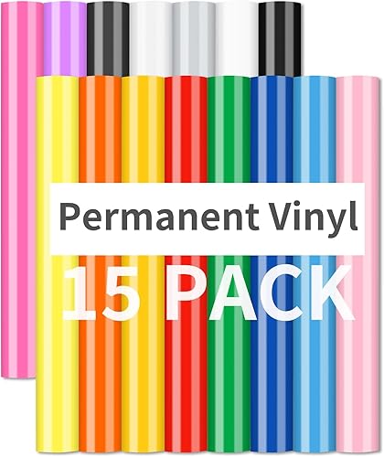 Vinilo permanente  Paquete de 15 vinilos adhesivos de colores surtidos, paquete de vinilo permanente con respaldo de PET que nunca se residua,