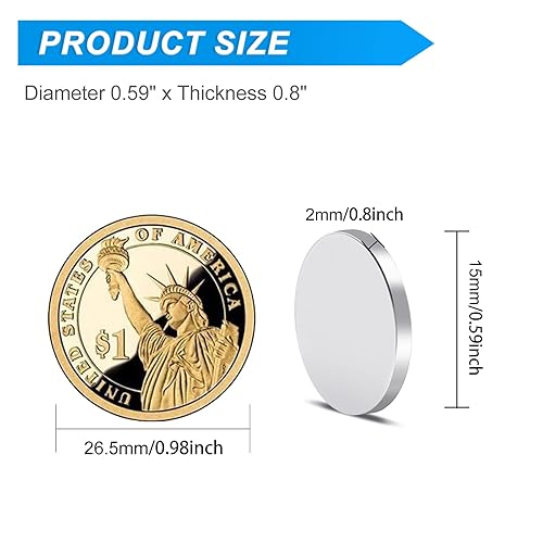 Miniatura 26 de TRYMAG 200Pcs Small Round Refrigerator Magnets for Crafts, 8x3mm Mini Rare Earth Tiny Strong Neodymium Disc Magnets for Whiteboard, Fridge, Office