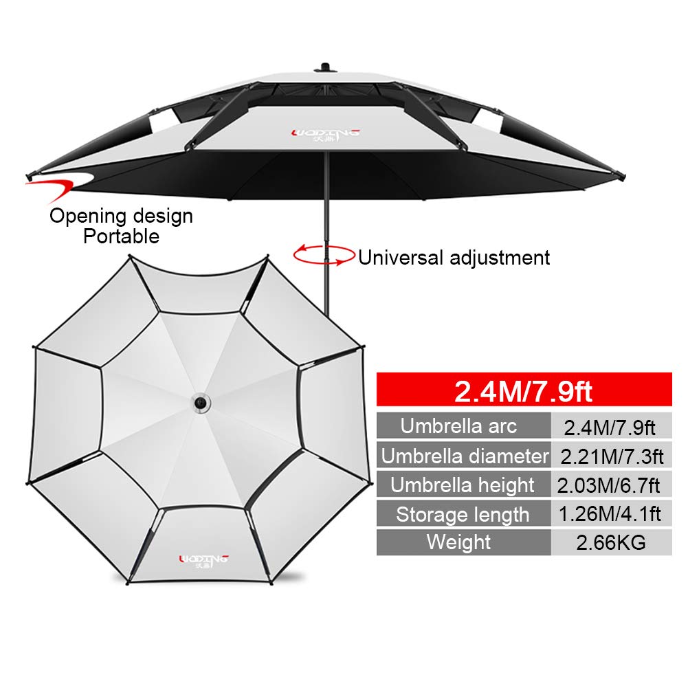 XJBTBA Parasol ogrodowy Okrągły parasol wędkarski Duży parasol ogrodowy Parasol ogrodowy Parasol tarasowy Parasol balkonowy, 10 żeber, obrót o 360°, podwójny baldachim Szara ochrona przed słońcem