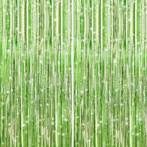 Image of GCB 2Pack Light Green Foil Curtain Backdrop Green Metallic Tinsel Foil Fringe Curtains Photo Booth Props for Birthday Wedding Engagement Baby Shower Bachelorette Xmas Holiday Celebration Party Decors