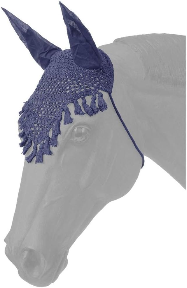 Tough-1 Crochet Fly Veil w/ Fringe Horse Tack Equine(Navy Blue)