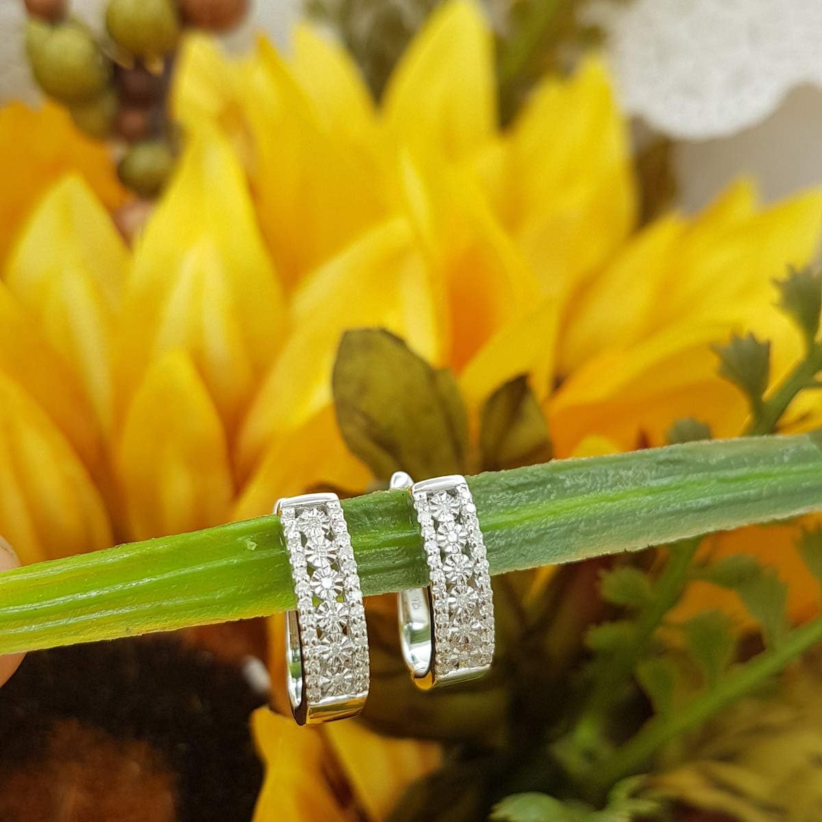 Dazzlingrock Collection 0.22 Ctw Natural Round White Diamond Hoop Earrings for Women in 925 Sterling Silver