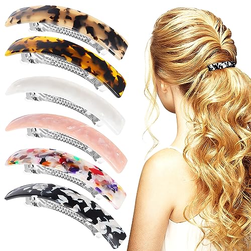 Beaupretty Hair Barrettes for Women, 6 Pack Tortoise Shell Design - Acetate Banana Clips and French Celluloid Barrettes for Thick and Thin Hair
