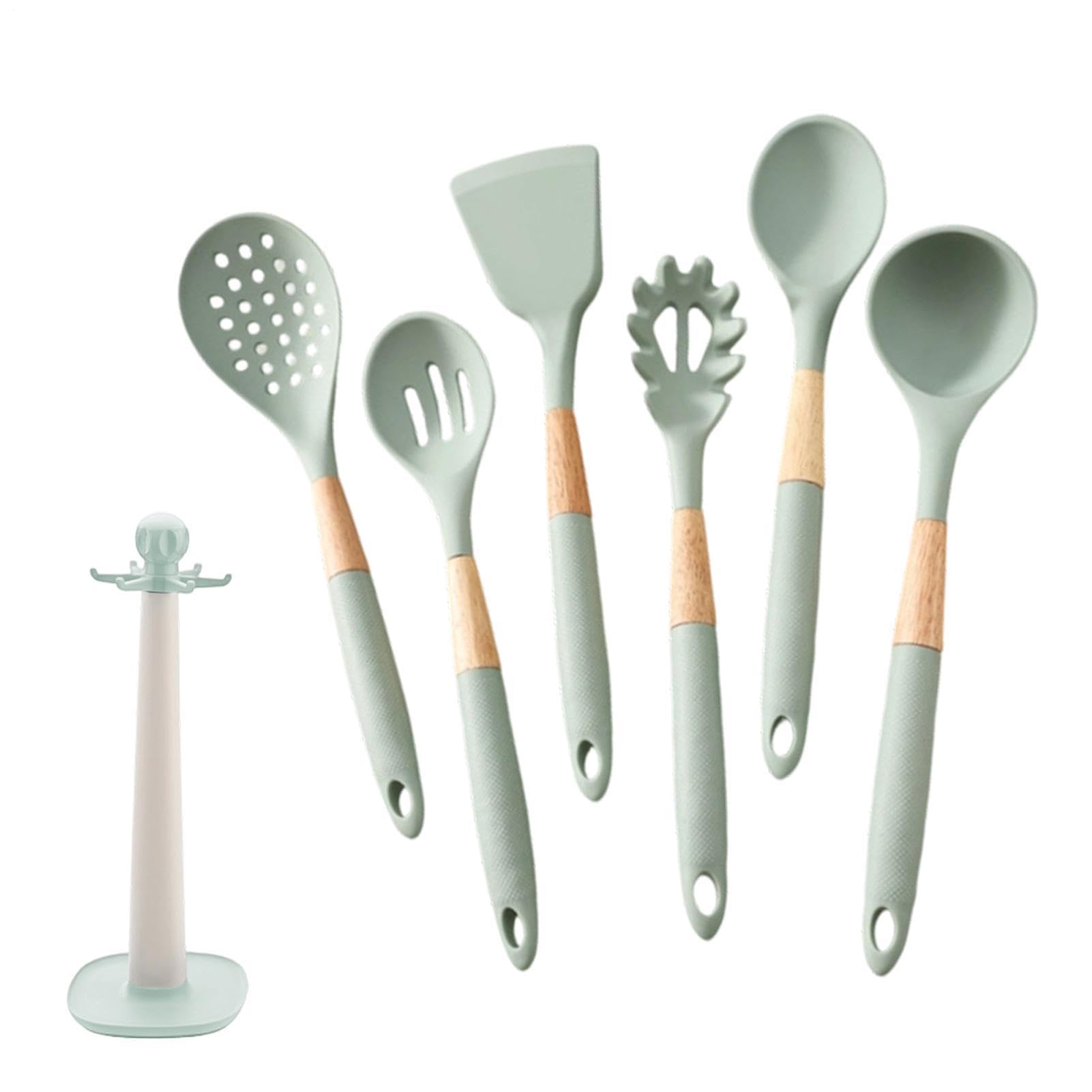Utensili da Cucina in Silicone 7 Pezzi con Manico Lungo Resistente al | Set di Spatole e Utensili da Cucina per Pentole Antiaderenti, Raschiare, Cuocere al Forno,