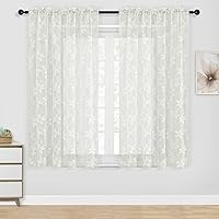 Vista 18 de DWCN Cortinas traslúcidas para cocina, bolsillo para barra de encaje floral beige, 52 x 36 pulgadas, 2 paneles Encaje Beige