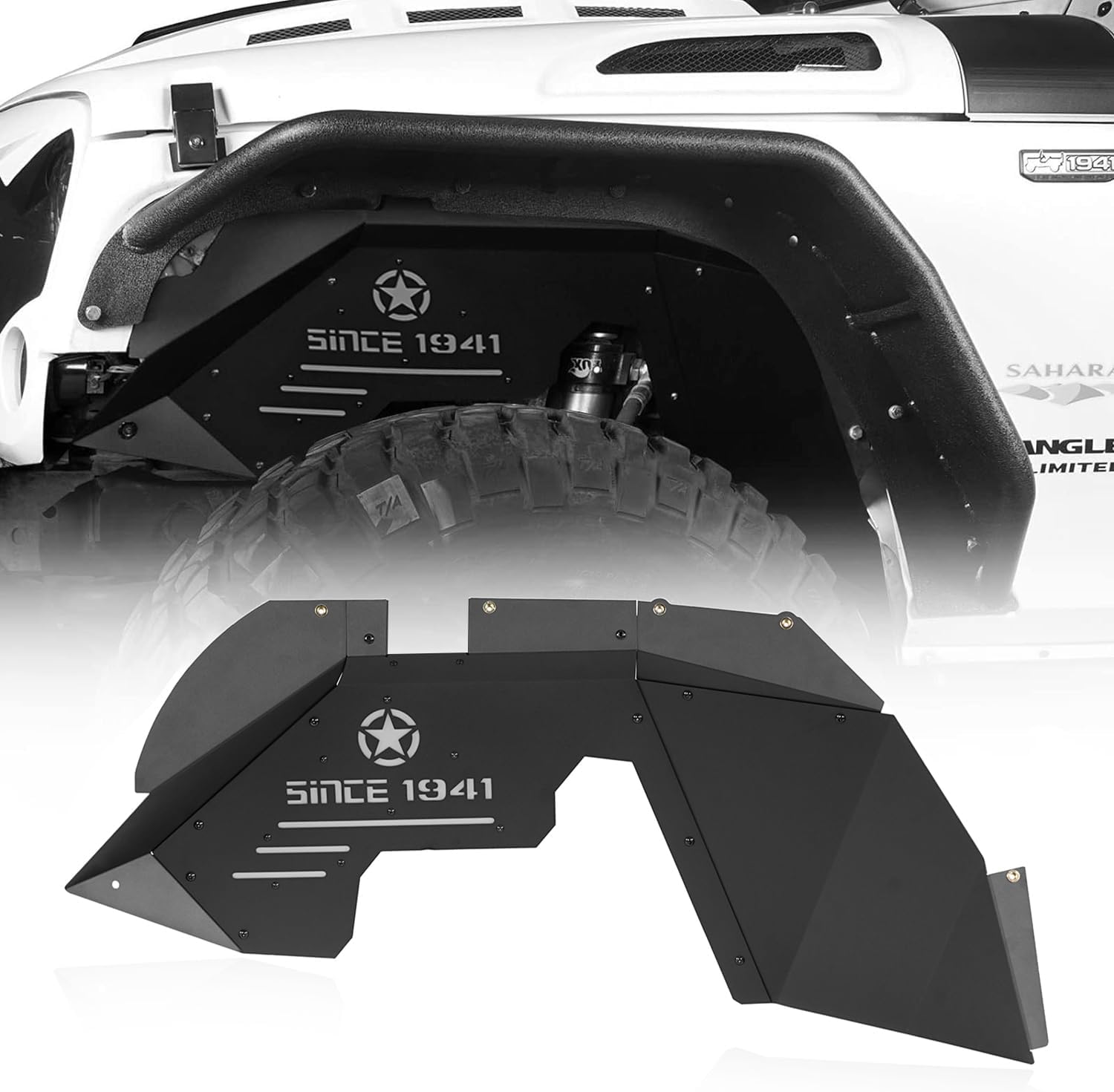 Hooke Road Inner Fender Liners Front Wheel Well Liners for 2007-2018 Jeep Wrangler JK & Unlimited Sport Sahara Rubicon 2/4 Doors (Black Aluminum)