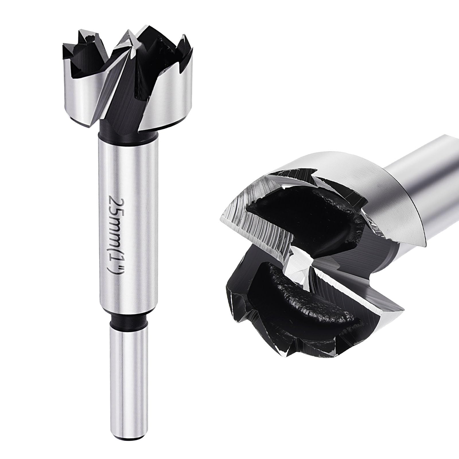 DTGN 25mm Forstner Drill Bits 1" - 2Pack - Good for Wood Plastic Plywood - Multi-Tooth Carbon Steel Woodworking Hole Saw Cutter with Round Shank - Silver