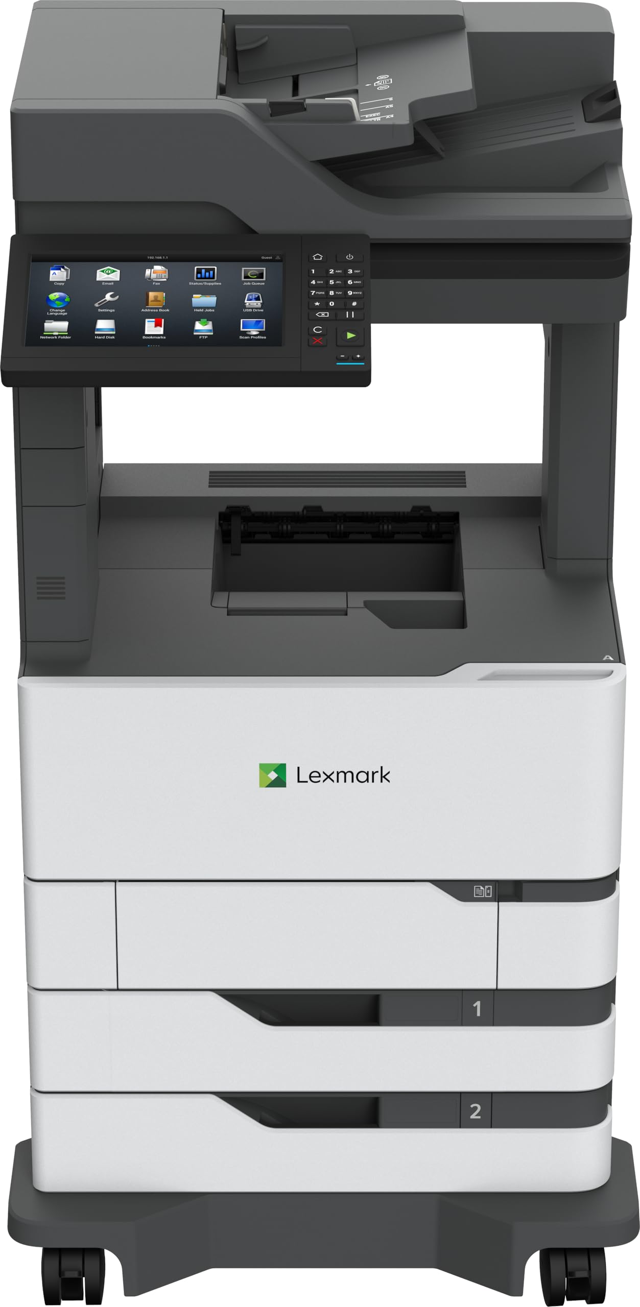 Lexmark MX822ade Monochrome Laser, Integrated Duplex (2-sided printing), 10-inch color touch screen, Energy Star, Print Speed: Up to 55 ppm, Recommended Monthly Page Volume: 3000-50000 pages (25B2000)