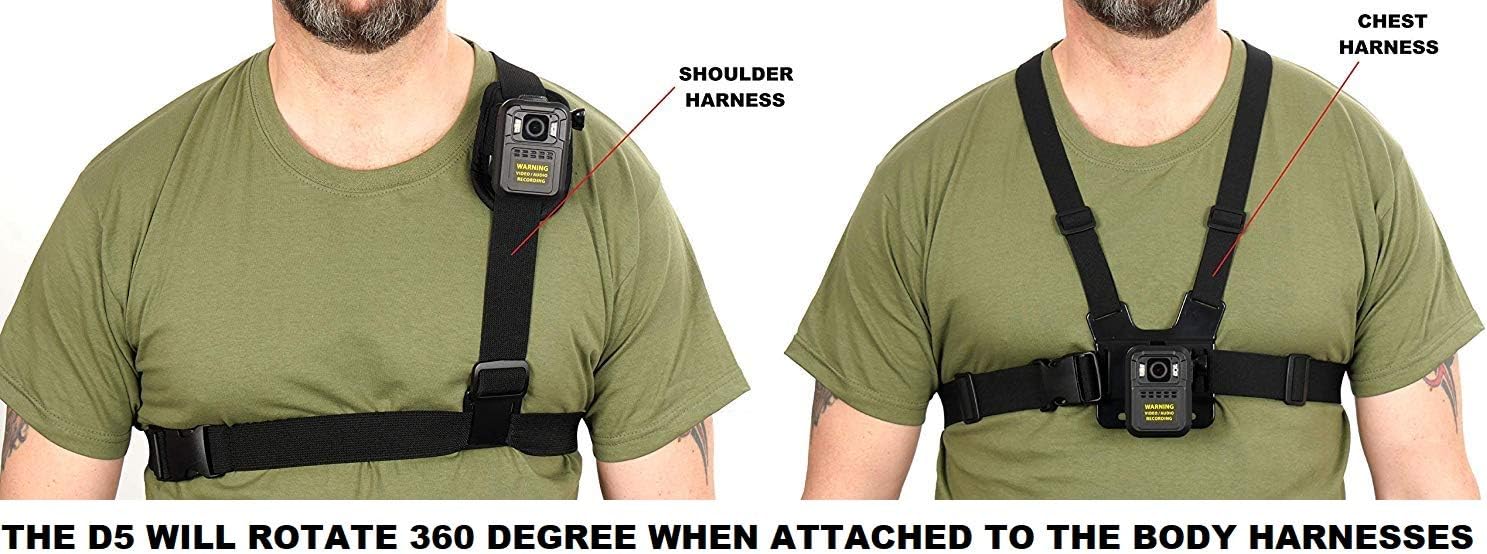 THE D5 MINI BODY CAMERA WITH H.264 & H.265 CODING - FULL HD 1440p @30fps & 30MP Camera with a 160 Degree Wide Angle Lens + IR Night Vision, GPS // Built in 64GB Memory Card + Chest & Shoulder Harness