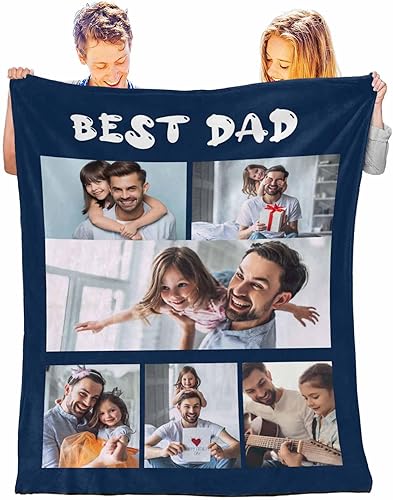 Miniatura 7 de D-Story Manta de collage de fotos personalizada con nombre y fecha, regalos para papá de parte de su hija, manta personalizada con foto