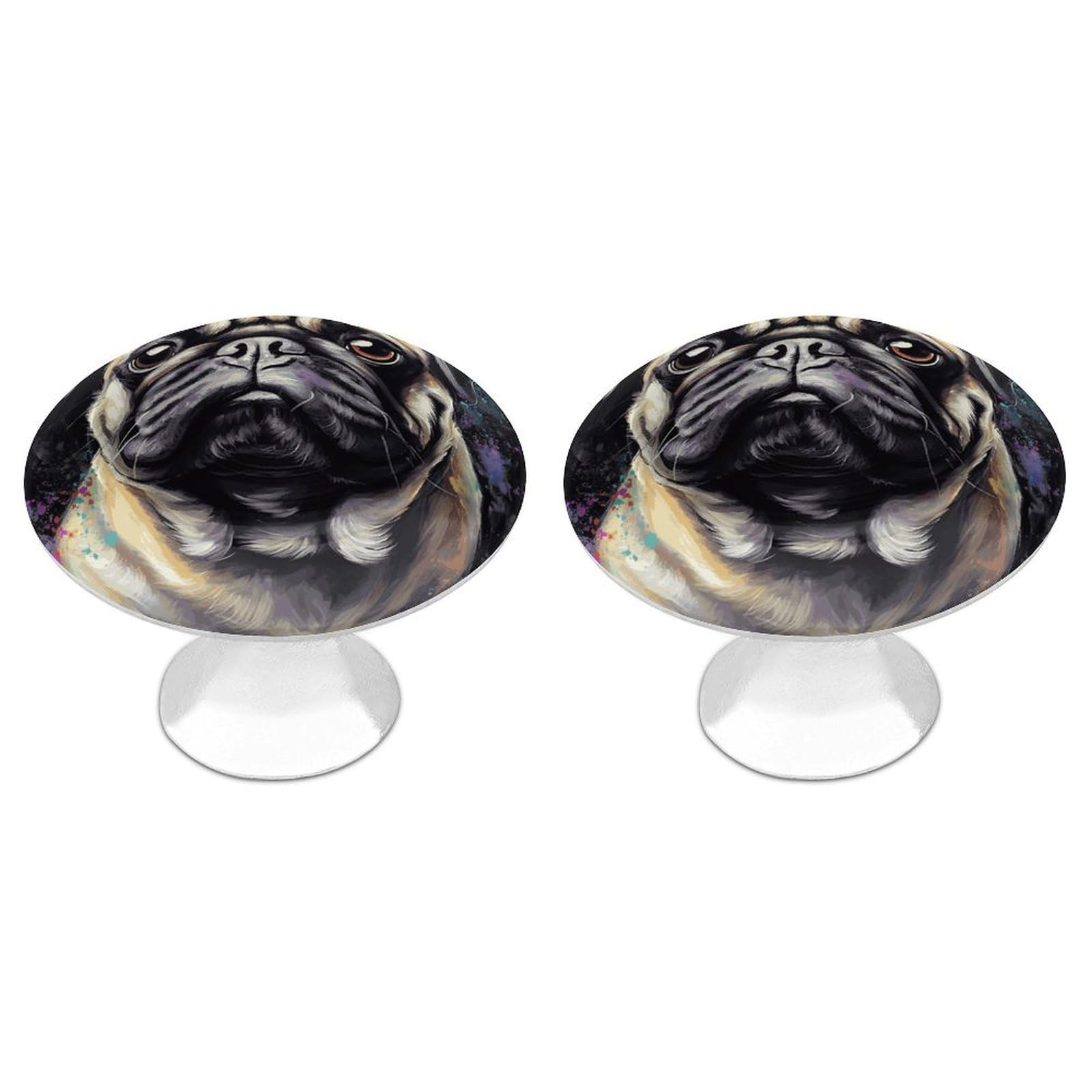 FekiLoot Portrait of Pug Cabinet Knob 2 Pack Mini Round Drawer Pulls Stainless Steel Dresser Drawer Knobs Kitchen Drawer Hardware for Bathroom Dresser Closet Door Knobs