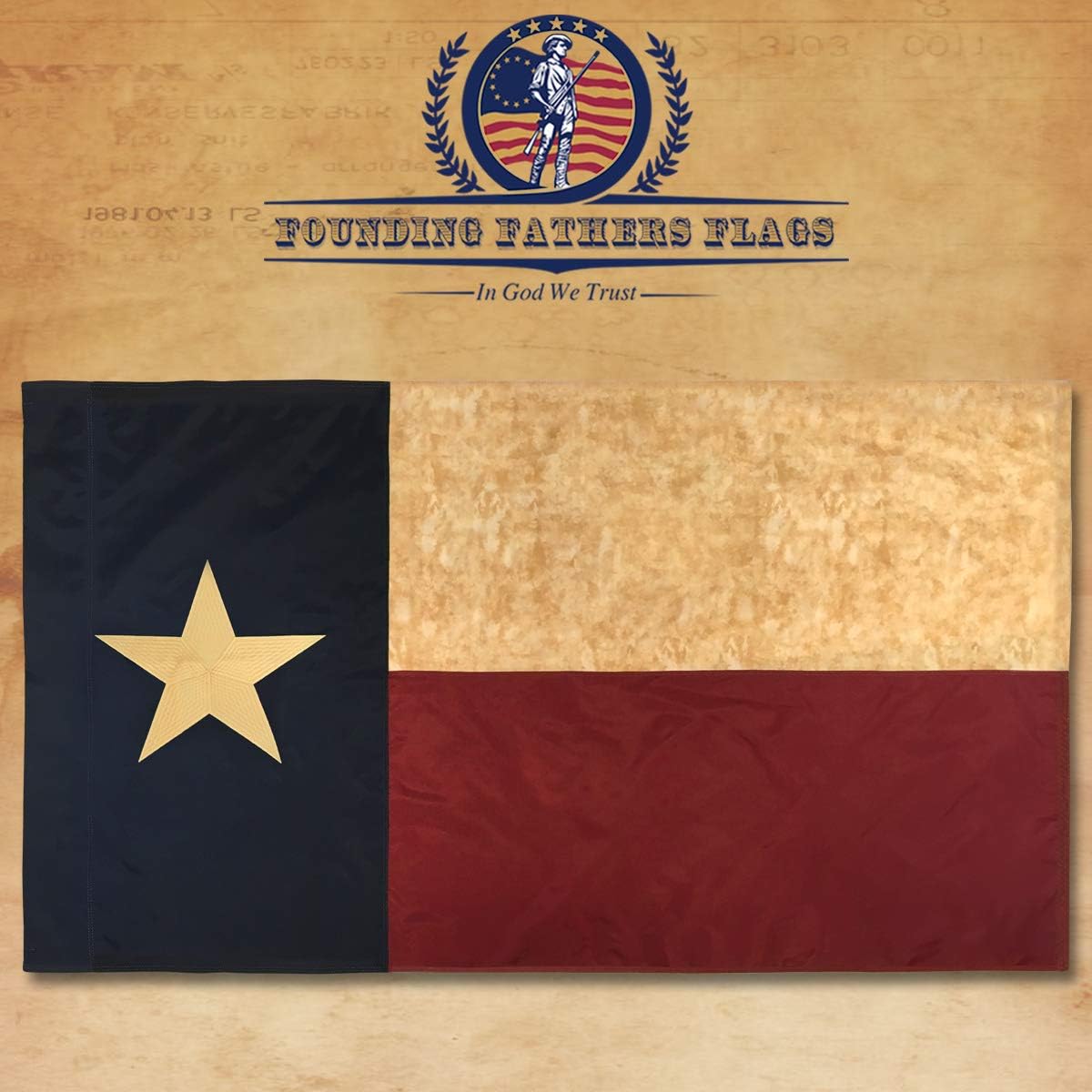 Embroidered Texas Vintage Banner - 3x5' Oxford Polyester Flag w/Sleeve
