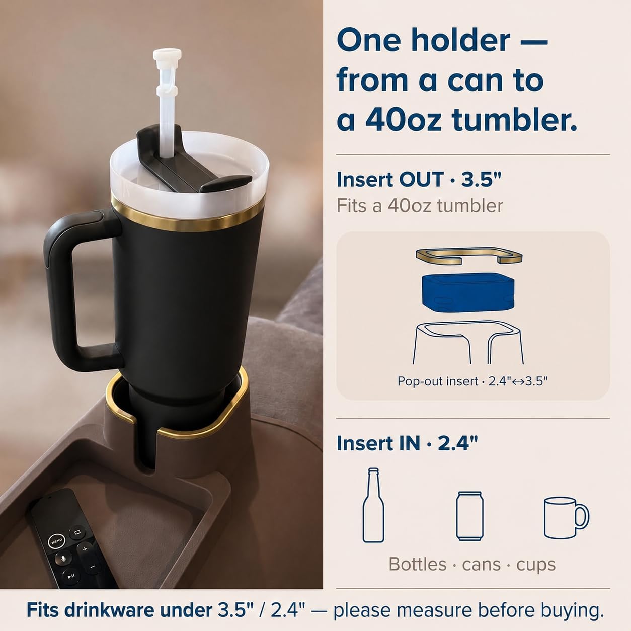 Couch Cup Holder Tray, Elimiko Silicone Anti-Spill and Anti-Slip Couch Drink Holder, Strong and Weighted Phone/Remote/Snacks Sofa Cup Holder (Brown) image 4
