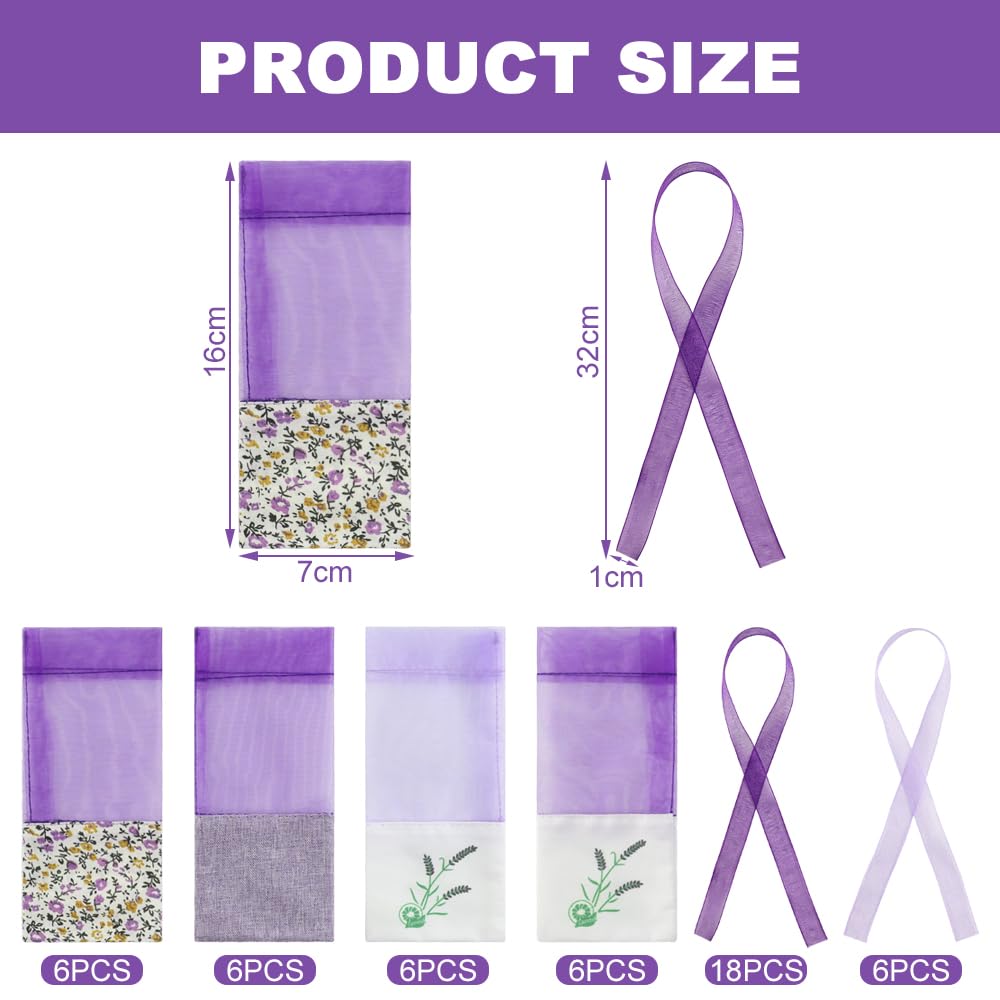 24 pièces Sacs de Lavande Sachet, Sacs vides Coton Violet de Gaze de Cordon pour la Lavande,Les épices et Les Herbes, Sachets de Parfum pour larmoire, Sac Cadeau pour arôme de Voiture (A)