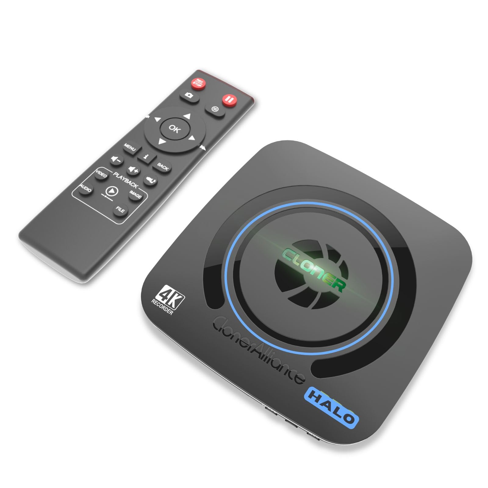 Photo 1 of ClonerAlliance UHD Halo, 4K@60fps Standalone Video Recorder with H.265/H.264 Codec, HDMI & Mobile Dual Capture, 4K@60fps Passthrough, Audio Extract/Mix.
