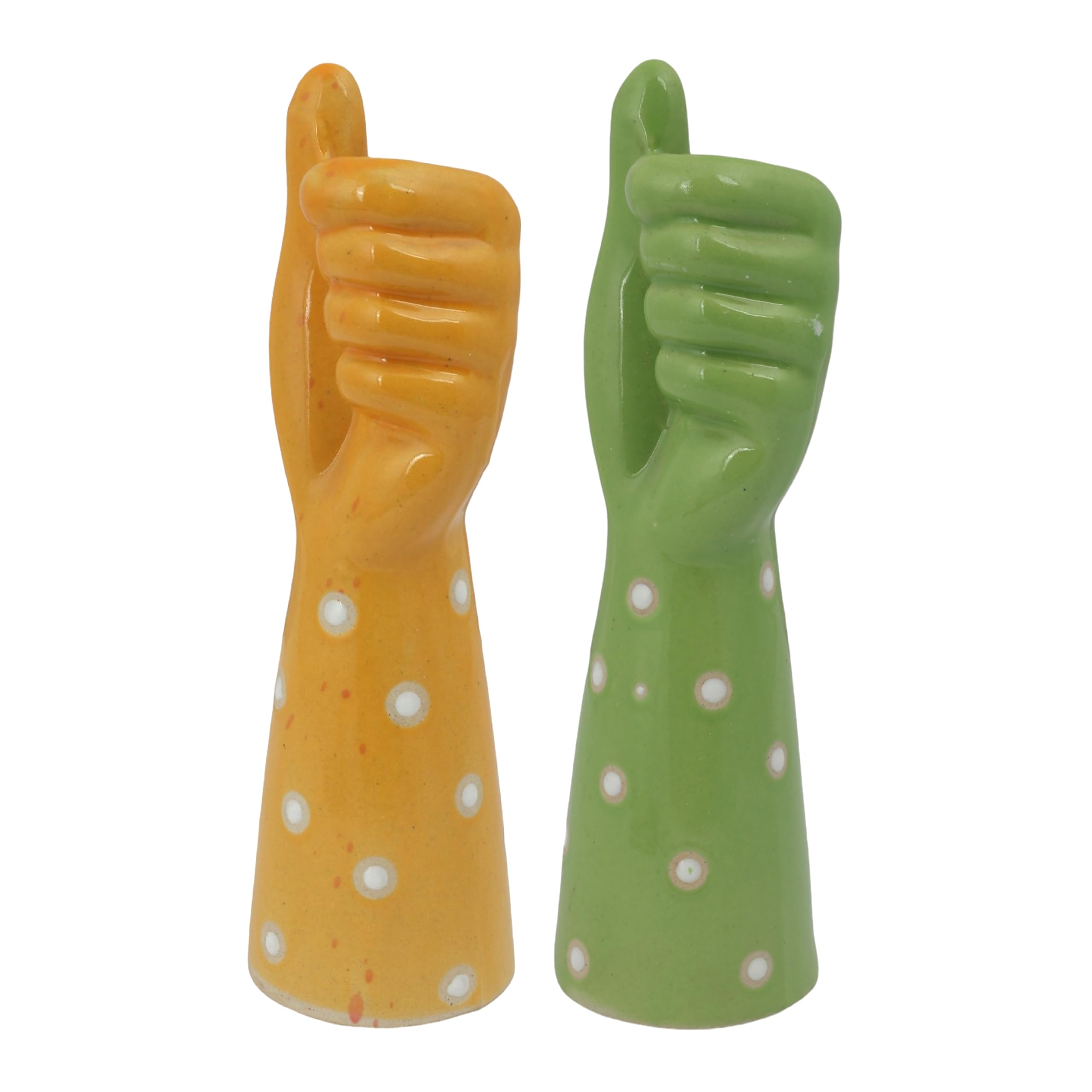 SPHINX Ceramic Stoneware Hand Shape Vase Set, Decorative Flower Vase for Home, Vase For Money Plant Live Plants, Vase Home Decor Centrepiece , Office or Gifts - 25.5cm, Yellow & Green, Set of 2