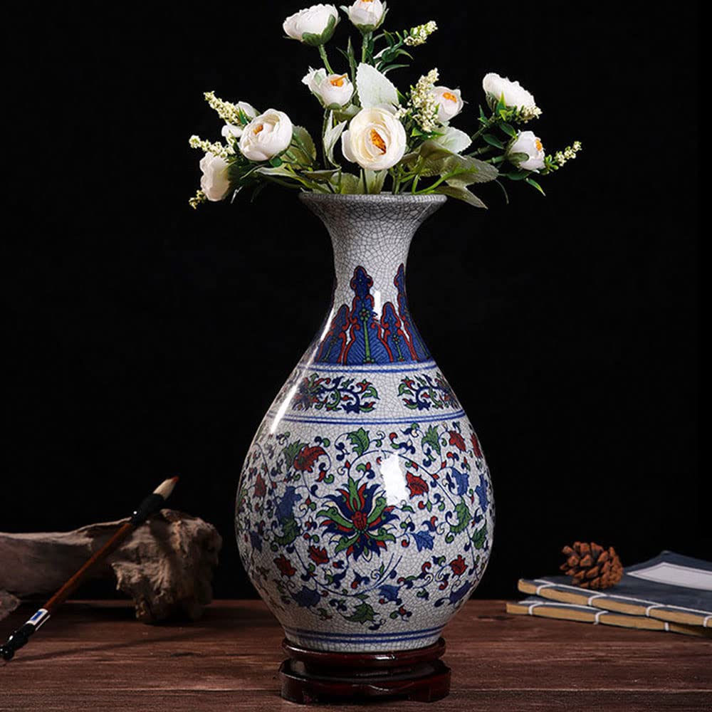 asdchZen Blue And White Vase, Blue Vase, Chinoiserie Vase,Crackle Glaze Peacock Blue And White Ginger Jar Vase For Home Decor, Blue And White Porcelain Decor,B