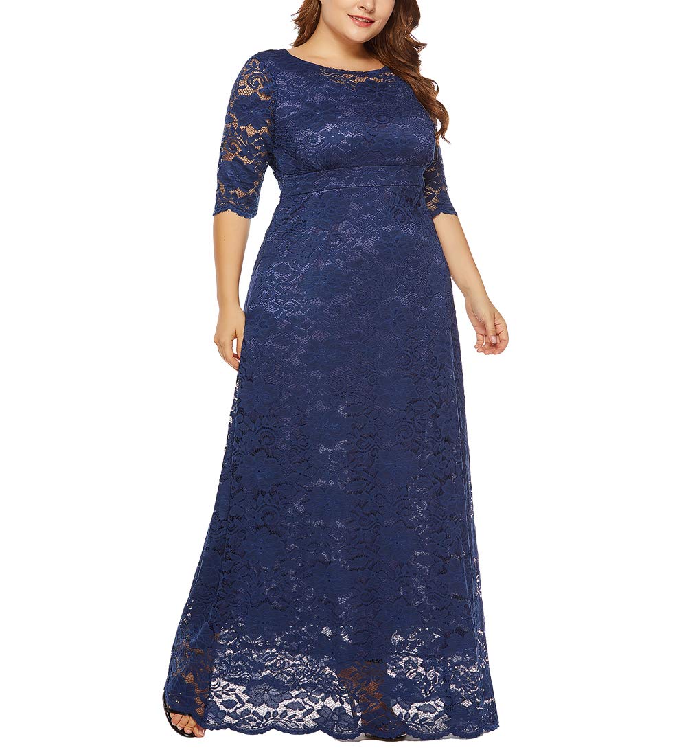 EternatasticWomen's Floral Lace 2/3 Sleeves Maxi Dress Plus Size Evening Party Dresses