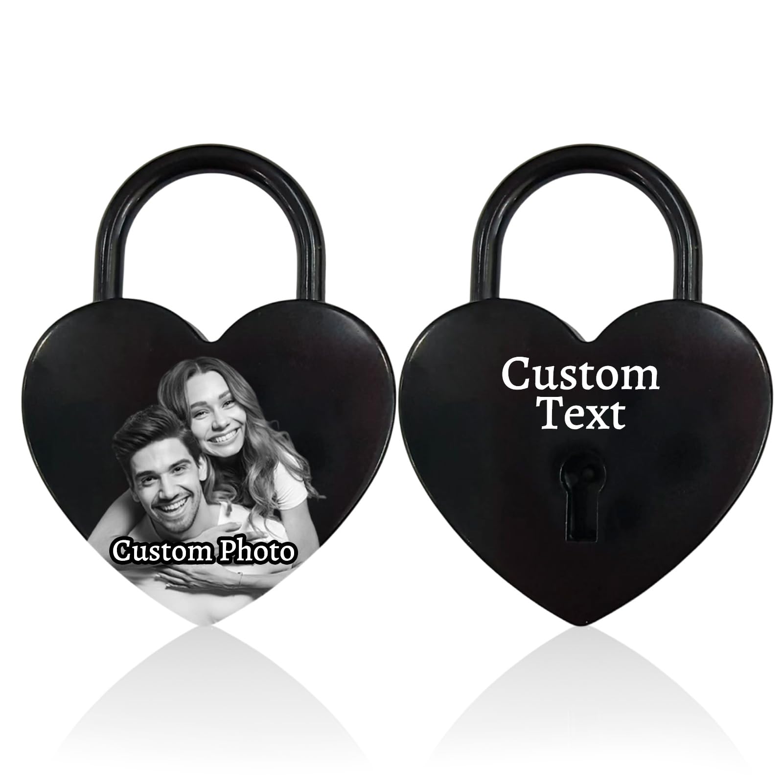 Personalised Engraved Love Padlock Customizable Engraving Photo Name Custom Heart Love Lock Gift for Valentine's Day Travel Trip Anniversary Boyfriend Girlfriend Men (Engraved Padlock)