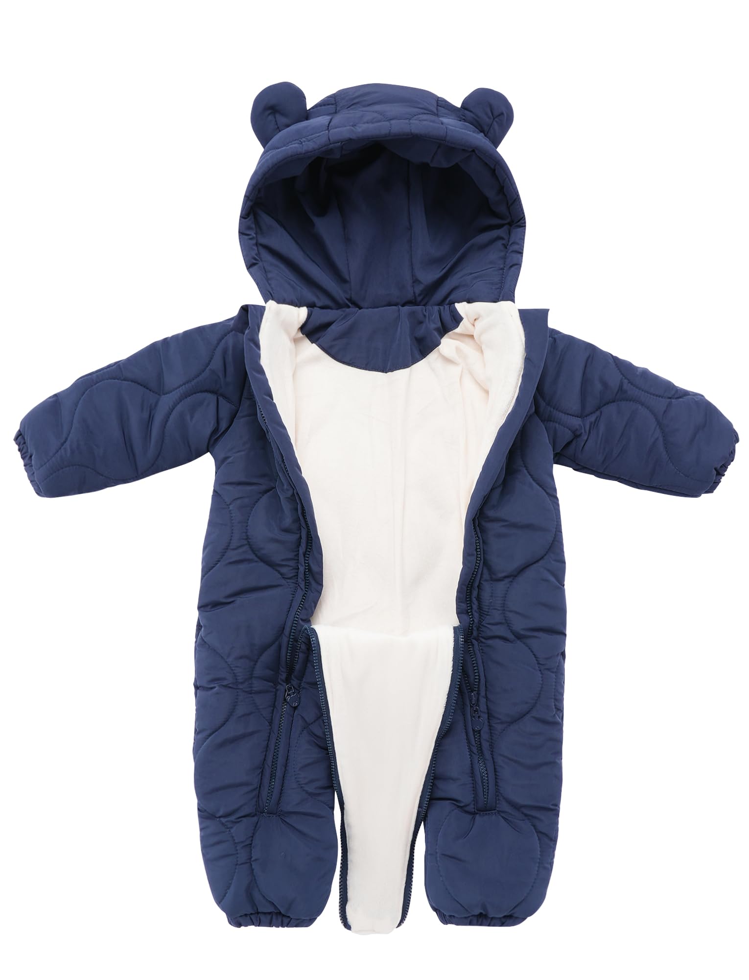Happy Cherry - Baby Overall Winter mit Fußsäcken Junge Mädchen Schneenanzüge mit Kapuze Warme Kinder Strampler Lange Ärmel Kleinkind Jumpsuit Winterkleidung mit Reißverschlüssen - 3-18 Monate