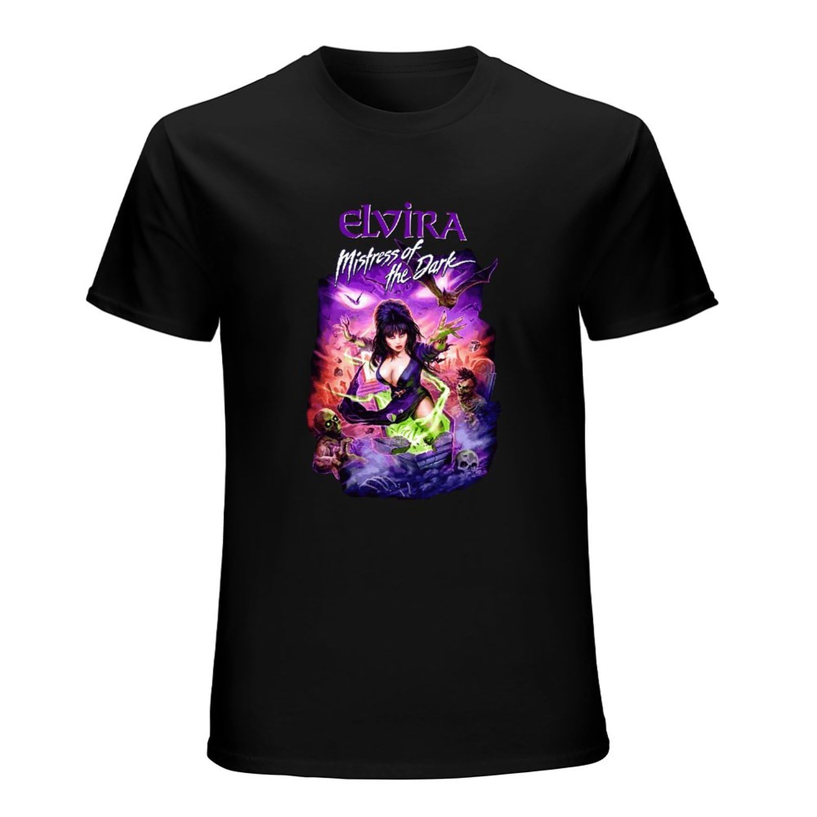 Pedfuvl Unisex Black Elvira Mistress Of The Dark Men's T-Shirt Graphic Printed Tee L