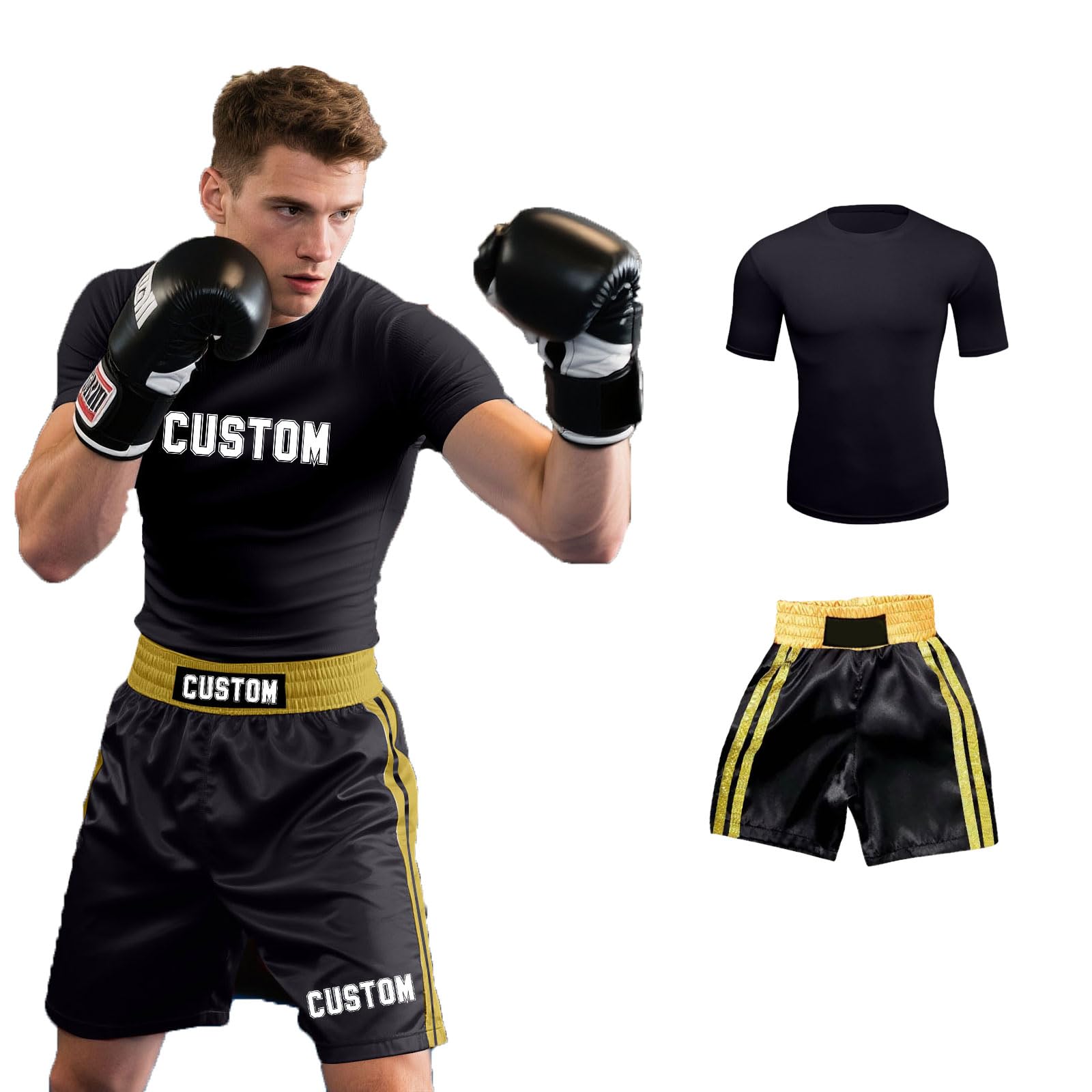 Personalised Boxing Set with Custom Name Pattern - Short Sleeve Top & Shorts for Men Women Kids Suitable for Muay Thai, MMA Training Gear Gift for Boxing Lover,Halloween Costume — image 1