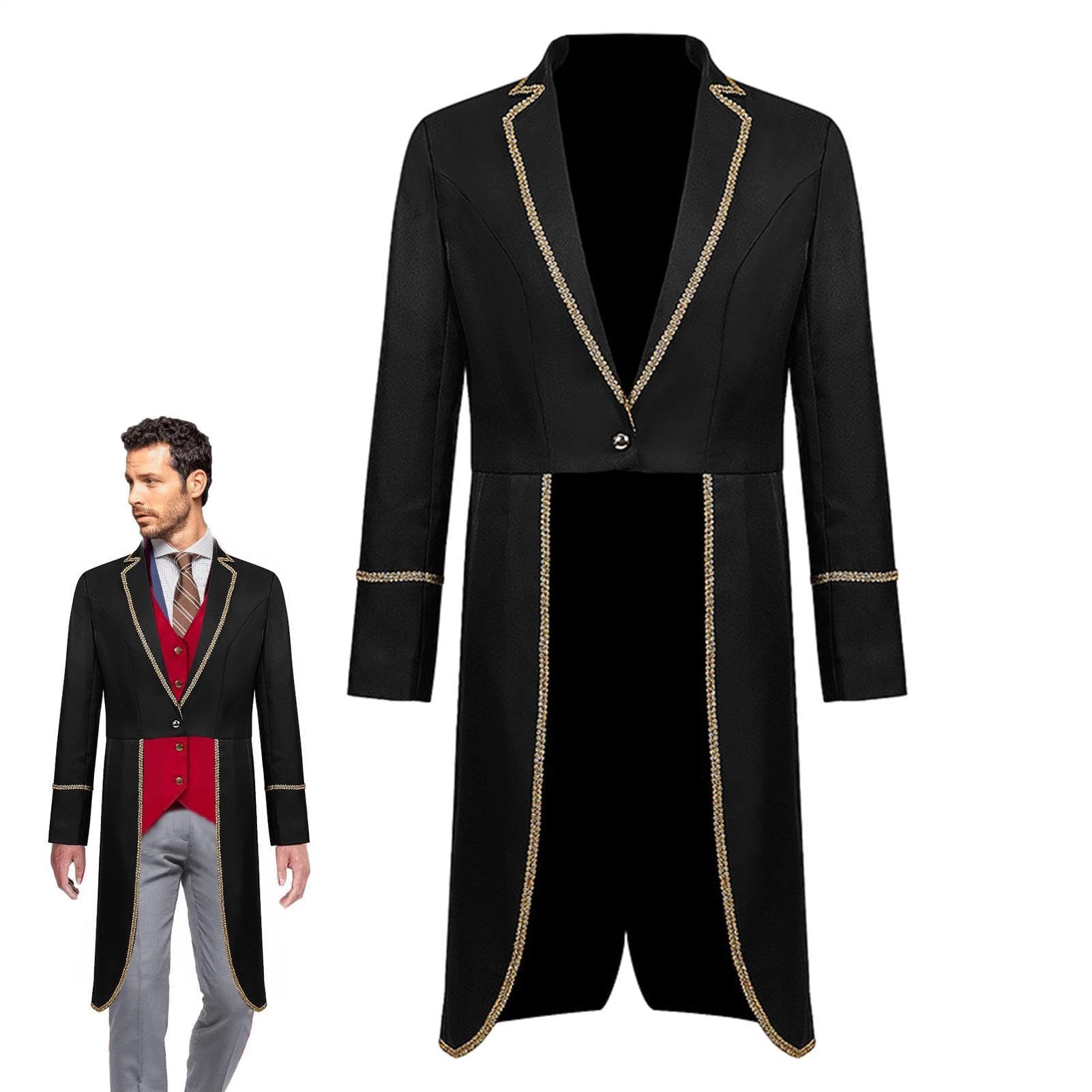 Steampunk Tailcoat - Disfraz vintage de Halloween con ribete dorado para
