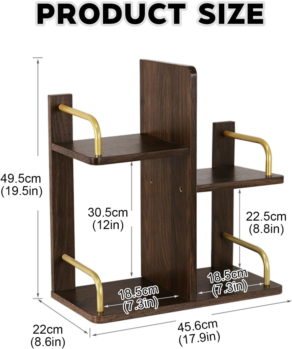 Home Office Rack Wood Metal Bookcase,2-Tier Desk Organizer Shelf,Multipurpose Desktops Display Rack,Open Desktop Storage Shelf with Metal Guardrail,for Dorm, Office, Home