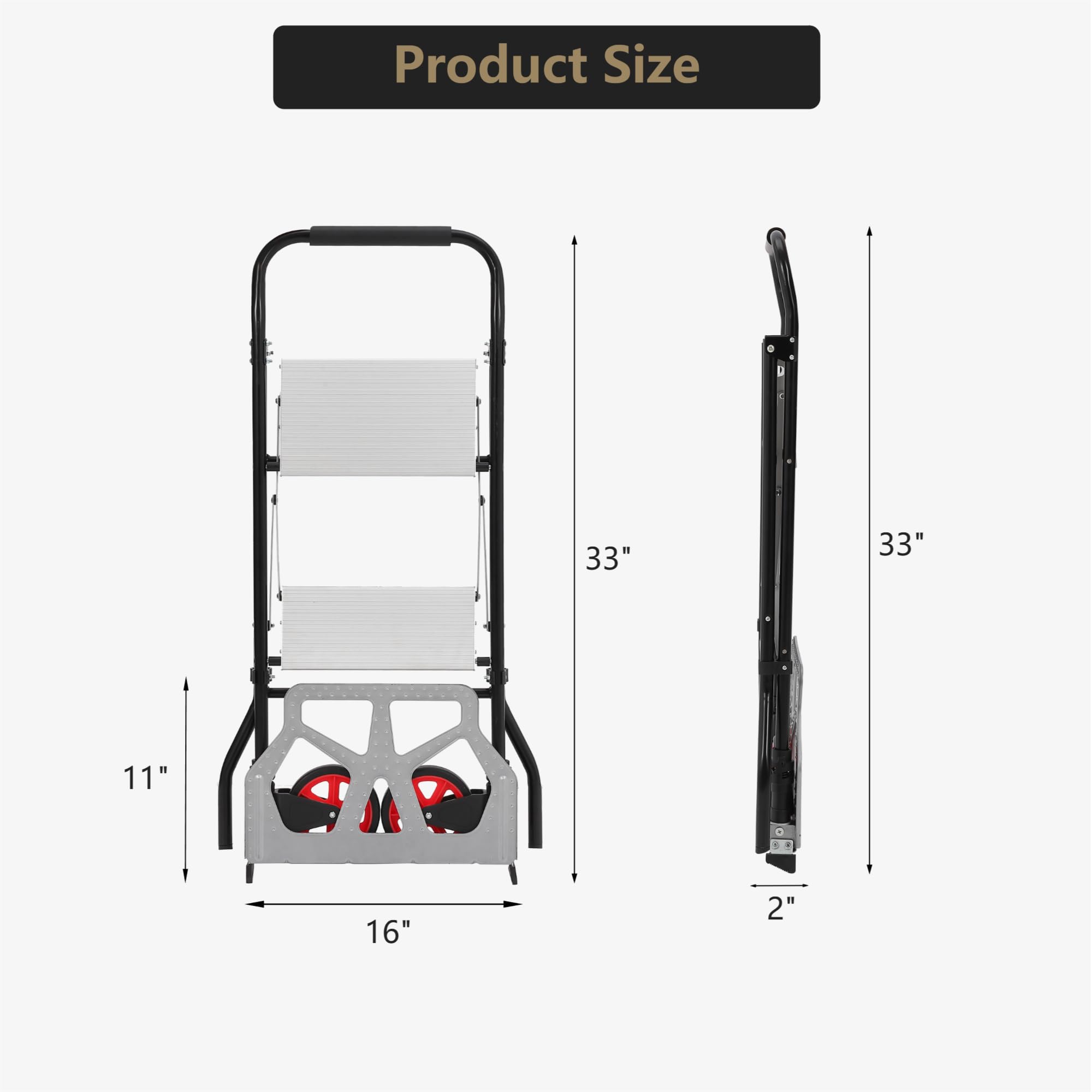 Diable 2 en 1 en aluminium et échelle - Pliable - Avec larges pédales antidérapantes - Charge maximale : 100 kg (chariot) / 250 kg (échelle) - Chariot de transport pliable pour bureau, maison