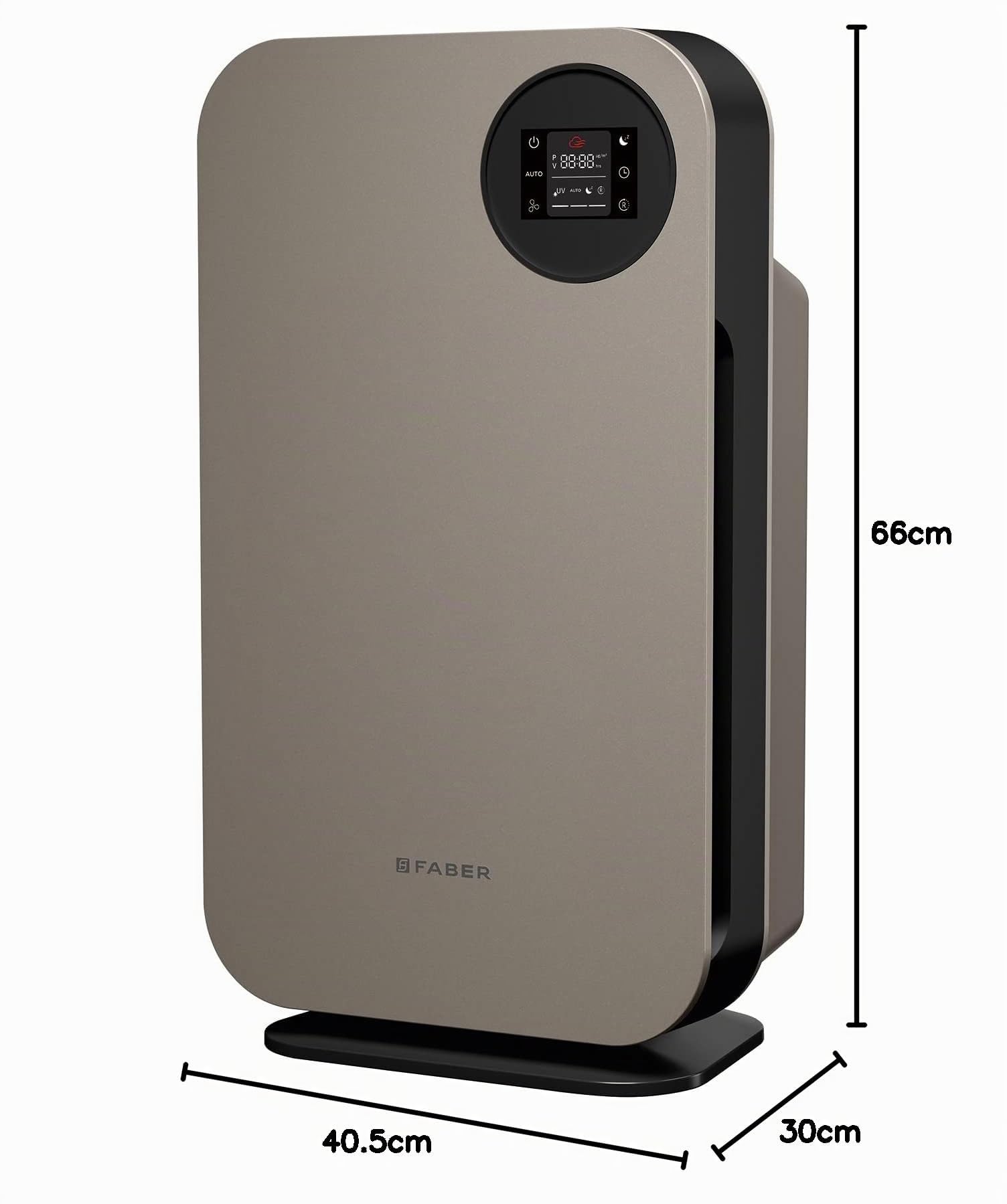 FABER - AirHub Portable, Purificatore Aria con Filtro HEPA e Tecnologia 4x4 contro 99,99% di Virus e Batteri + 2 Sensori Qualità Aria - Purificatore d'Aria con Funzione Ciclo Notturno, 32 cm, Titanium