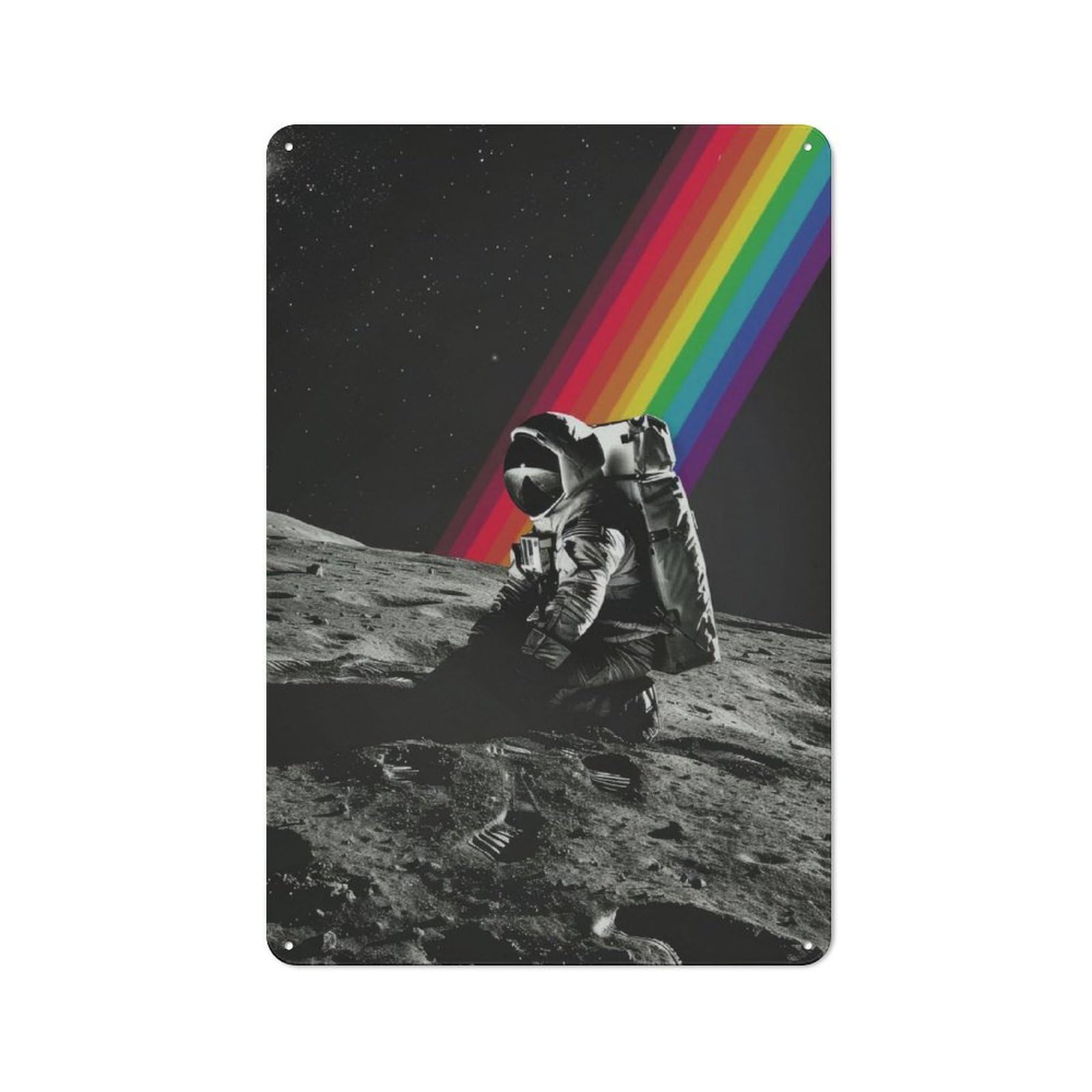 Junmoney Astronaut Cosmic Rainbow For Lounge Or Reading Corner, Retro Metal Plaque 30X20cm, For Vintage Wall Decor Fans, For Metal Sign Collectors