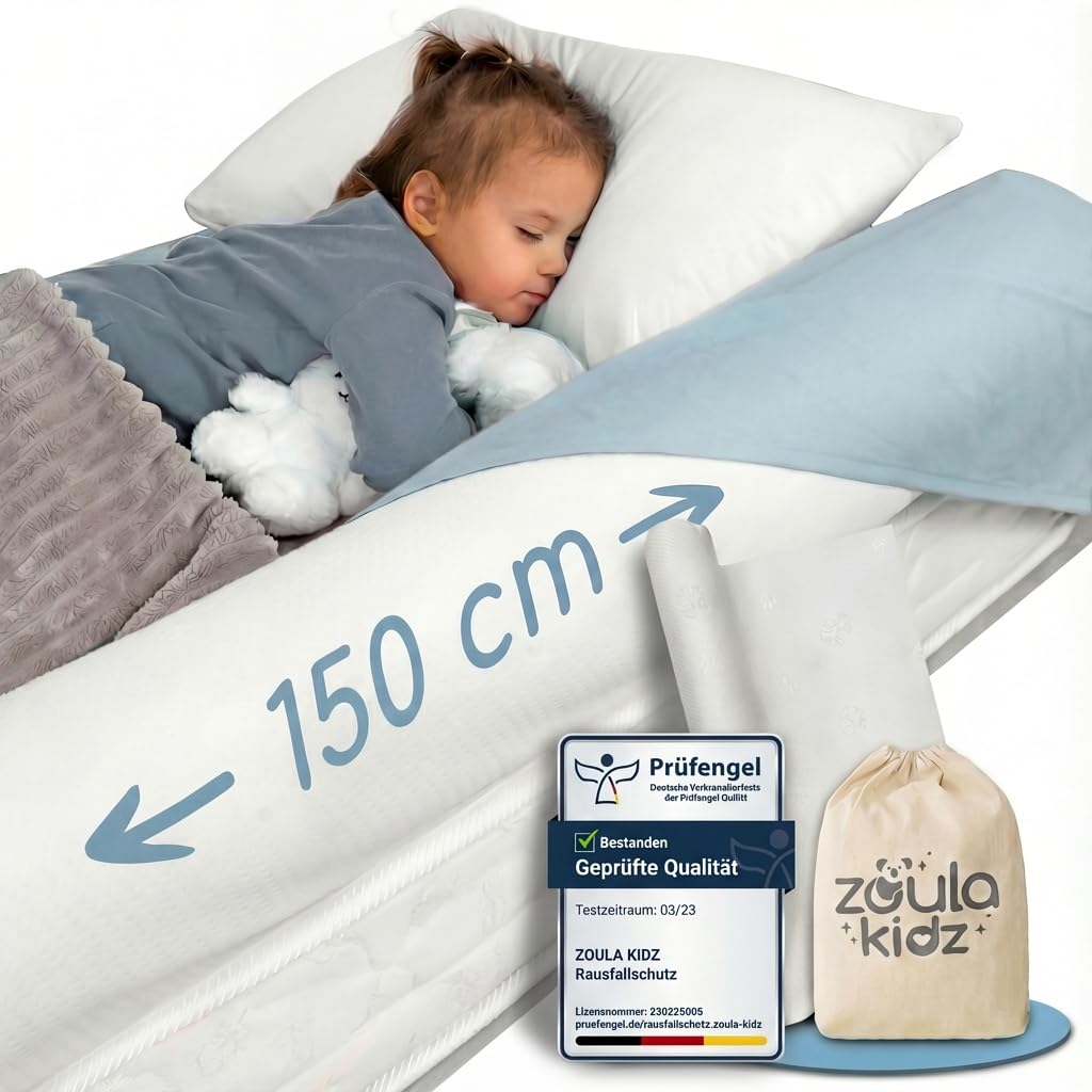 zoula kidz® aufblasbarer Rausfallschutz Bett Reise Kinder 150cm - für alle Betten - Oeko-TEX Stoffbezug - Rausfallschutz Boxspringbett & Elternbett 200cm - BPA-frei & laborgeprüft, Bettschutzgitter