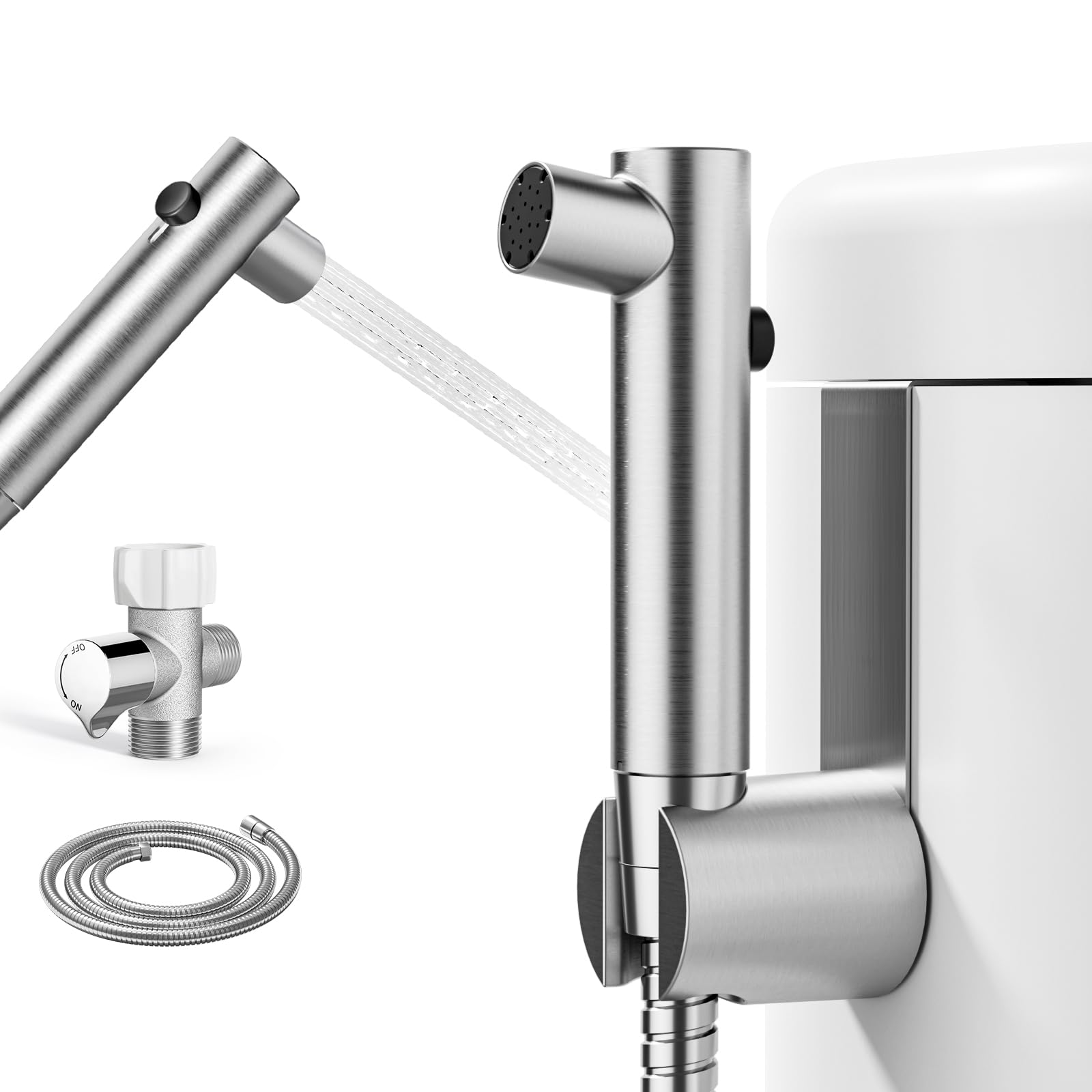 BIGCOW Stainless Steel Handheld Bidet Sprayer for Toilet Stepless Water Pressure Control Gentle Toilet Jet Spray with Leak-Proof