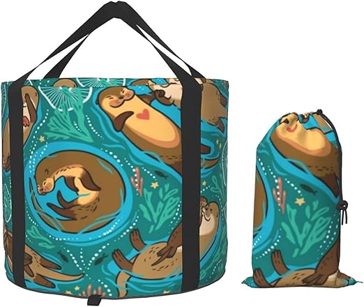 Amazon Co Jp 折りたたみバケツ 足湯用バケツ 泡脚桶 17l カワウソのイラスト 大容量 自立 洗車 キャンプ用バケツ アウトドア 旅行 洗面器 収納袋付き コンパクト スポーツ アウトドア