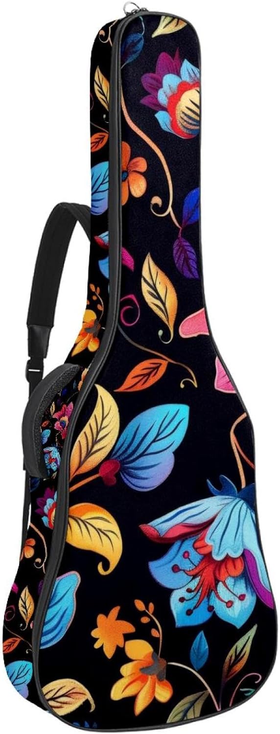 Acoustic Guitar Gig Bag 1 cm Thick Padding, Waterproof Electric Guitar Bag 40-42 Inch Guitar Case Backpack with Dual Shoulder Strap, Boho Floral Pattern