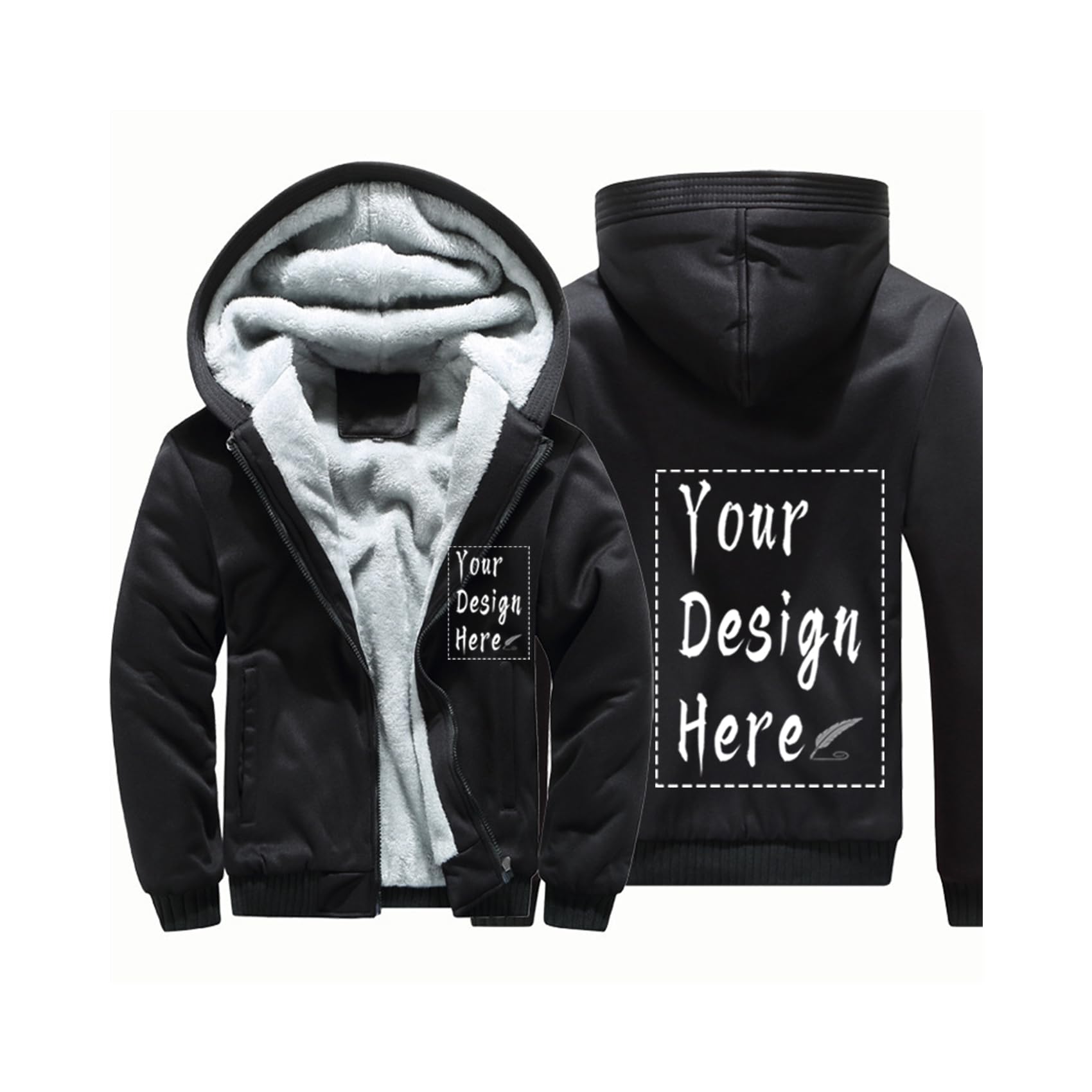 Customized ZoneCustom Fleece Hoodie for Men/Women Personalized Jacket  Design Your Own Print Front and Back Winter Warm Zip Coat