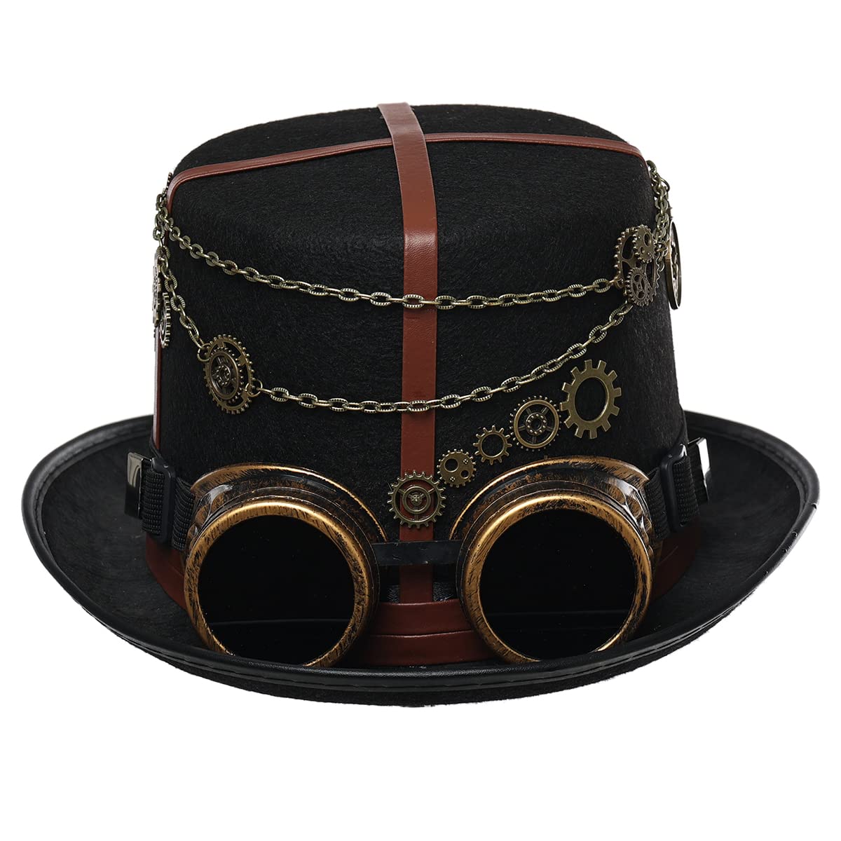 BLESSUME Steampunk Top Hat with Goggles for Carnival, Halloween, Theme Party (M,Black 2) — image 1
