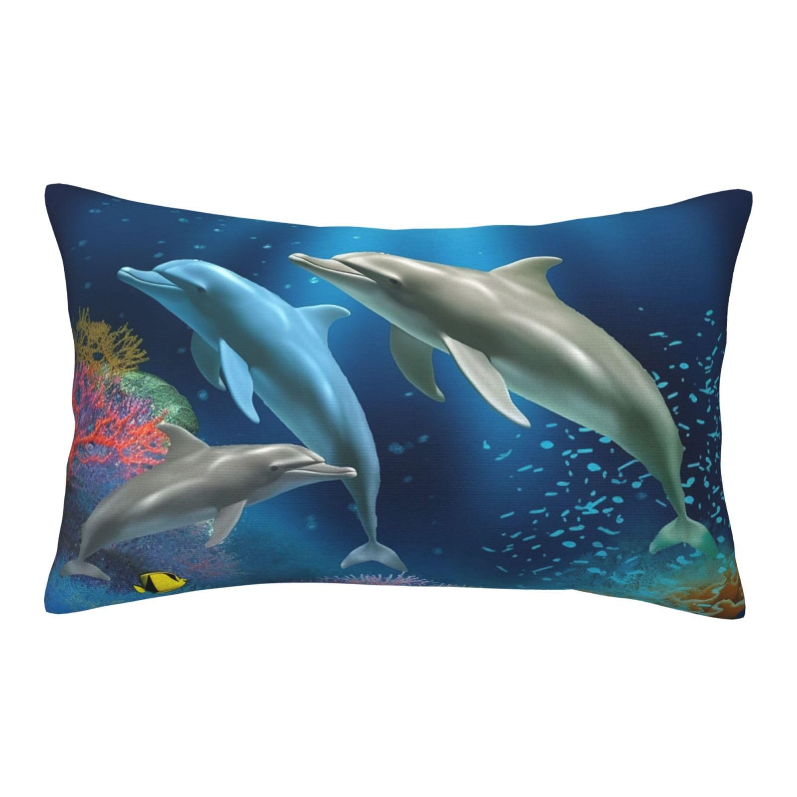 Velvet Pillowcases 20"x30" Ultra Soft Breathable Pillow Cases, Luxury Fuzzy Throw Pillow Covers with Zipper, Underwater Dolphins Coral Fish Pillow Shams All Seasons Decorative Cushion Cases for Couch