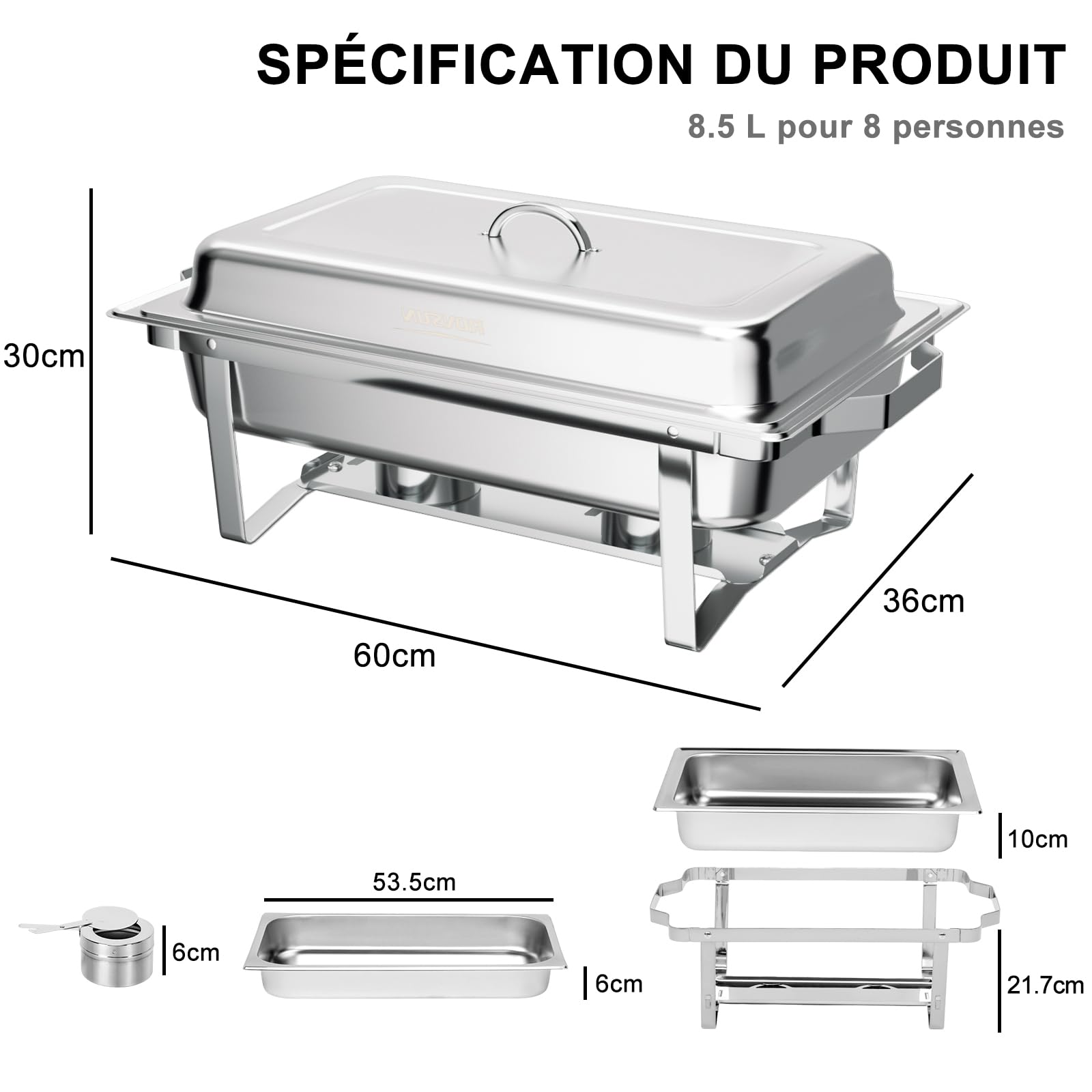 LEADZM Chafing Dish 2PCs，9L Chauffe Plat，Chauffe Plat Buffet en Acier Inoxydable， pour Fêtes, Mariage, Banquets, Buffet Libre，Restauration-Couleur Argent