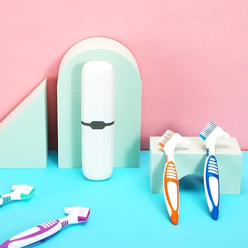 Miniatura 6 de WILLBOND 6 cepillos de dentadura postiza, cepillo retenedor de limpieza de dentaduras duras con estuche de transporte blanco para limpieza de