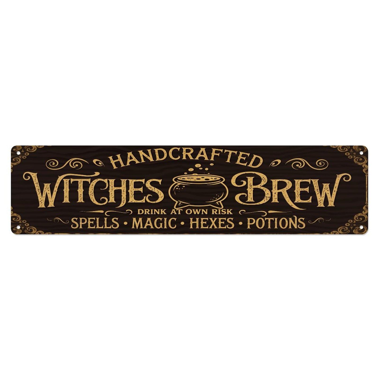 Handcrafted Witches Brew Spells Magic Hexes Potions Vintage Tin Sign Retro Metal Wall Decor Metal Poster, Home Bar Garage Farmhouse Cafe Wall Art Decoration 4x16Inch