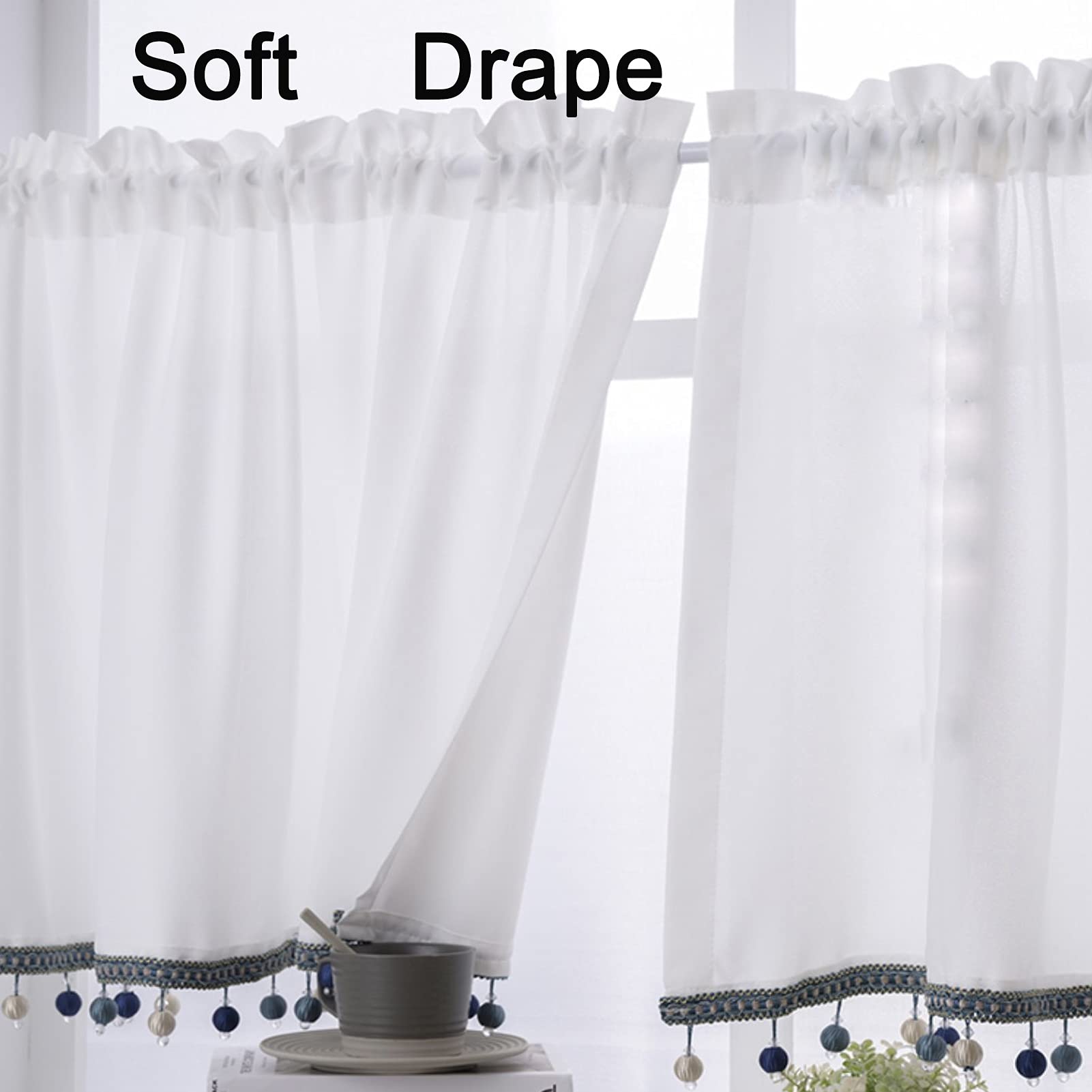 Café-Vorhang Aus Baumwolle-Leinen – Halbe Gardine Im Landhausstil, Transparent, Verschiedene Größen