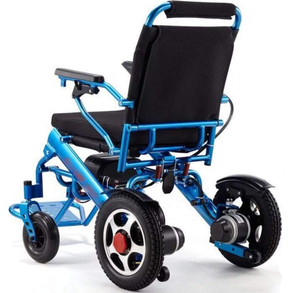 Silla de Ruedas Plegable portátil, Silla de Ruedas eléctrica, Scooter Plegable portátil Inteligente Automático Anciano Anciano discapacitado Empuje Manual Scooter, Azul