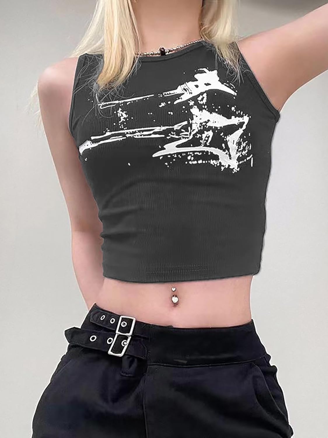 Women's Y2k Star Tank Top Sleeveless Graphic Crop Top Vintage Round Neck Slim Fit Summer Top - Image 3