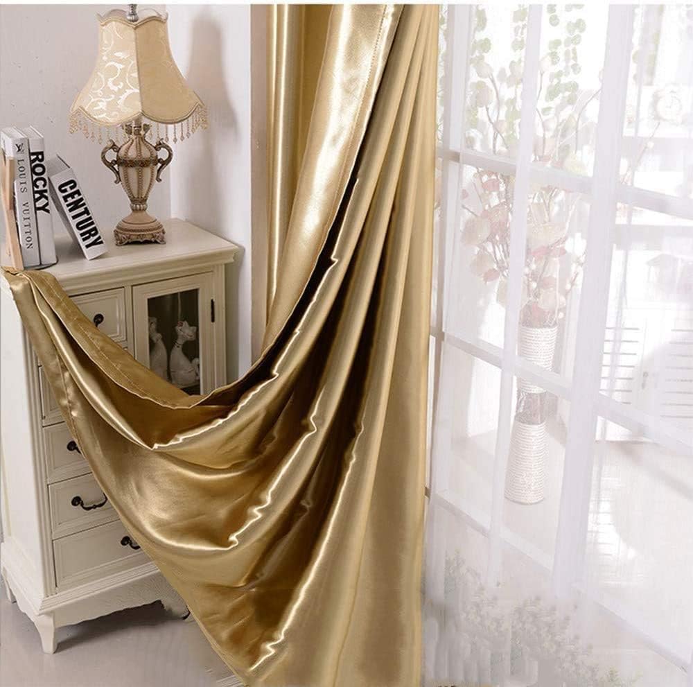 MYRU 1 Pair Black and Gold Sheer Curtains for Living Room Jacquard