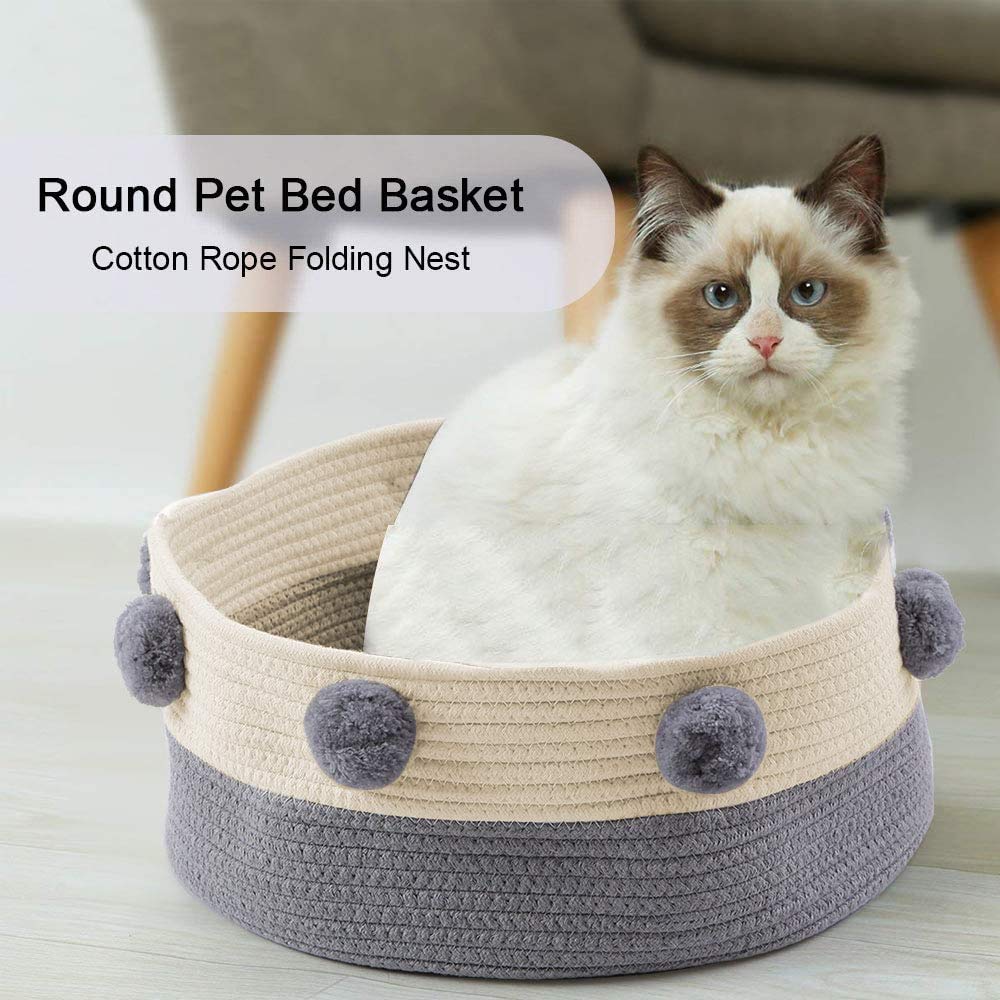 كيه اتش سرير للقطط على شكل سلة للحيوانات الاليفة، بساط خدش للحيوانات الاليفة، وسادة من حبل قطني منسوج قابل للغسل للكلاب والقطط