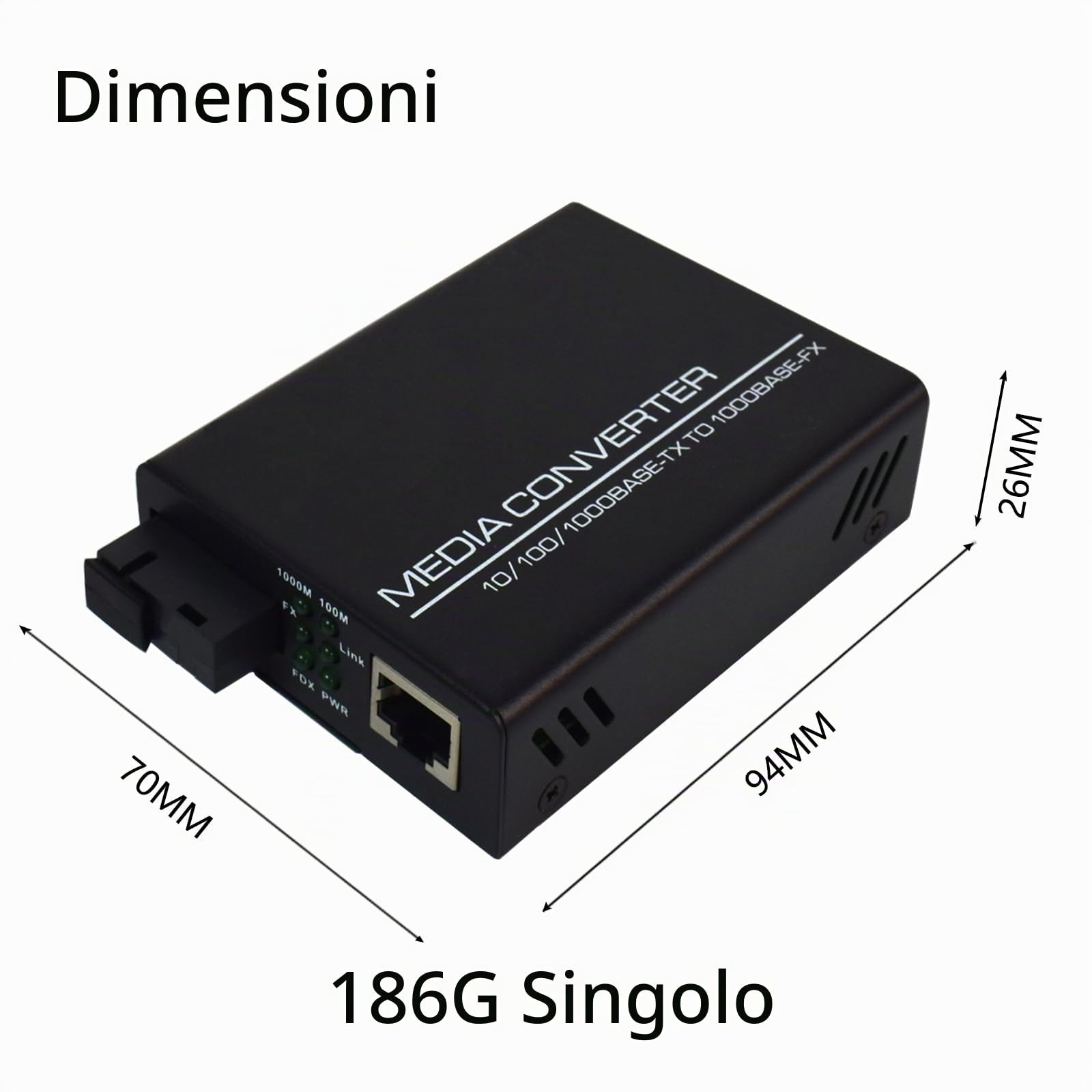 Convertitore multimediale Gigabit Ethernet singlemode SC ricetrasmettitore in fibra ottica 10/100/1000M RJ45 con due adattatori europei, confezione da 2