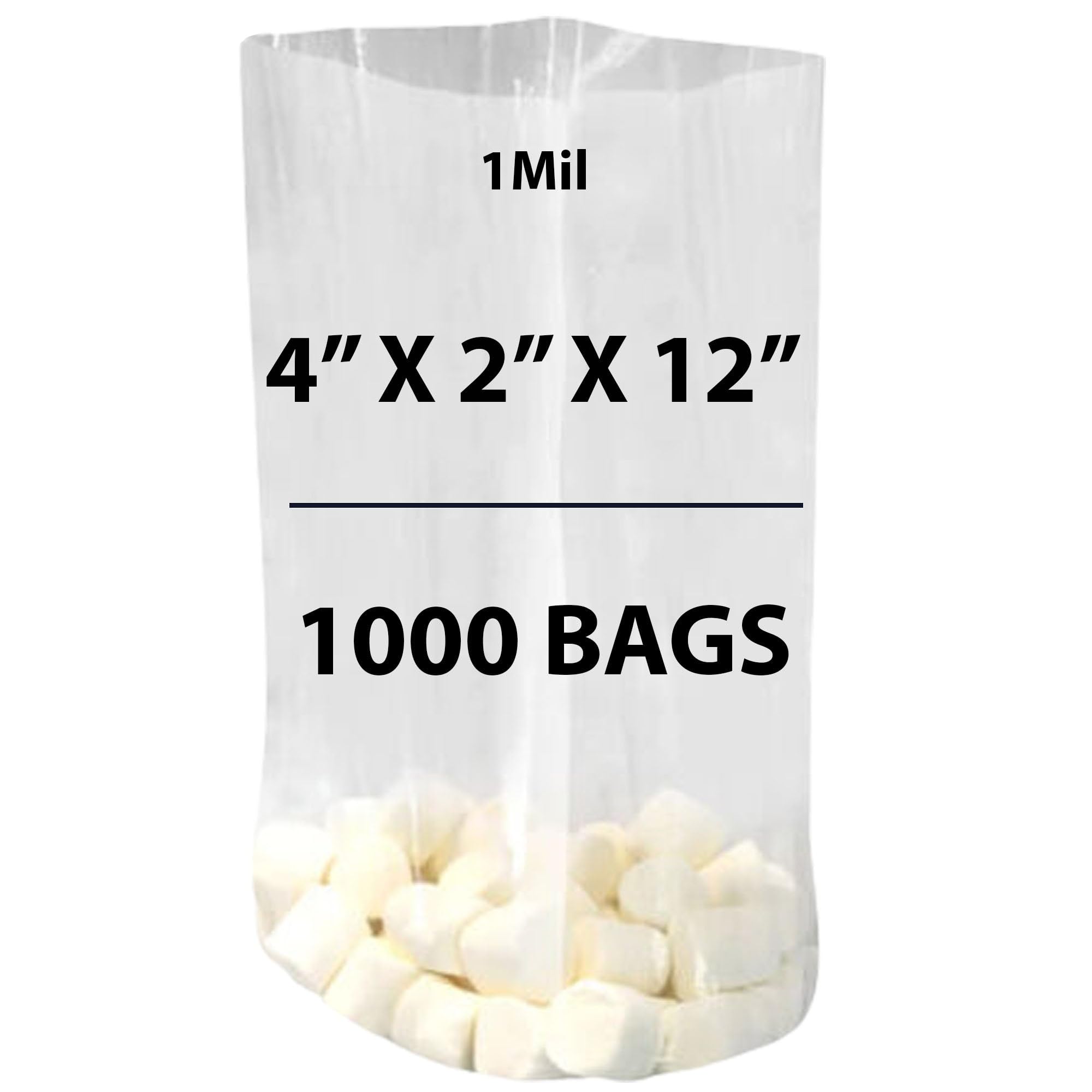 Clear Gusseted Bags 1Mil, 4" X 2" X 12" & 1000 Bags | LDPE Material, For Food Packaging, Storage & Display | Heat Sealable Plastic Bag, Ideal for